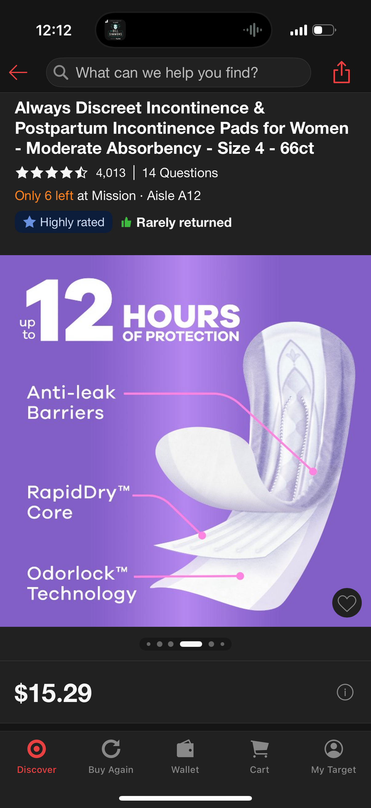 Always Discreet Incontinence & Postpartum Incontinence Pads for Women - Moderate Absorbency - Size 4 - 66ct