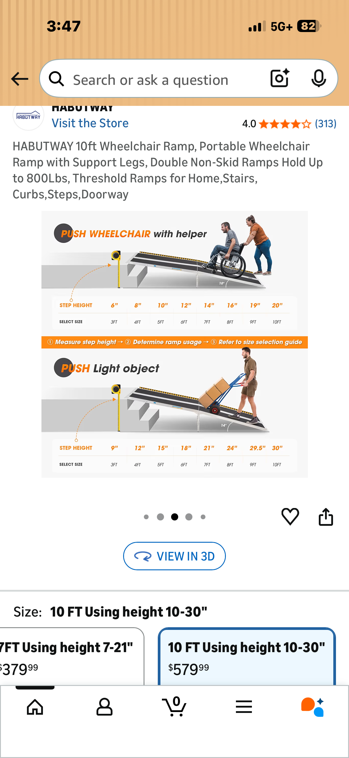 HABUTWAY 10ft Wheelchair Ramp, Portable Wheelchair Ramp with Support Legs, Double Non-Skid Ramps, Holds Up to 800Lbs, Threshold Ramps for Home,Stairs, Curbs, Steps, Doorway (R787)