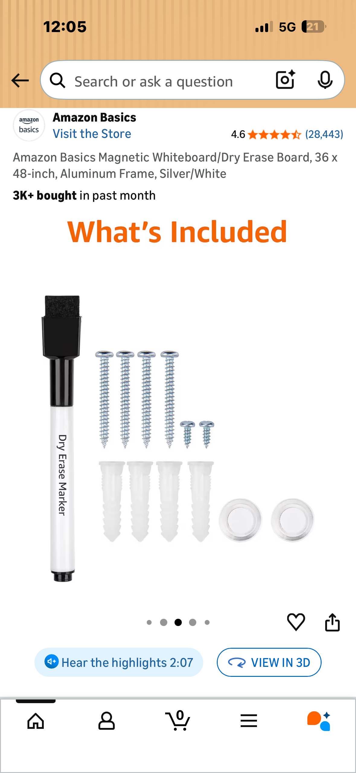 Amazon Basics Magnetic Whiteboard/Dry Erase Board, 36 x 48-inch, Aluminum Frame, Silver/White (O504)