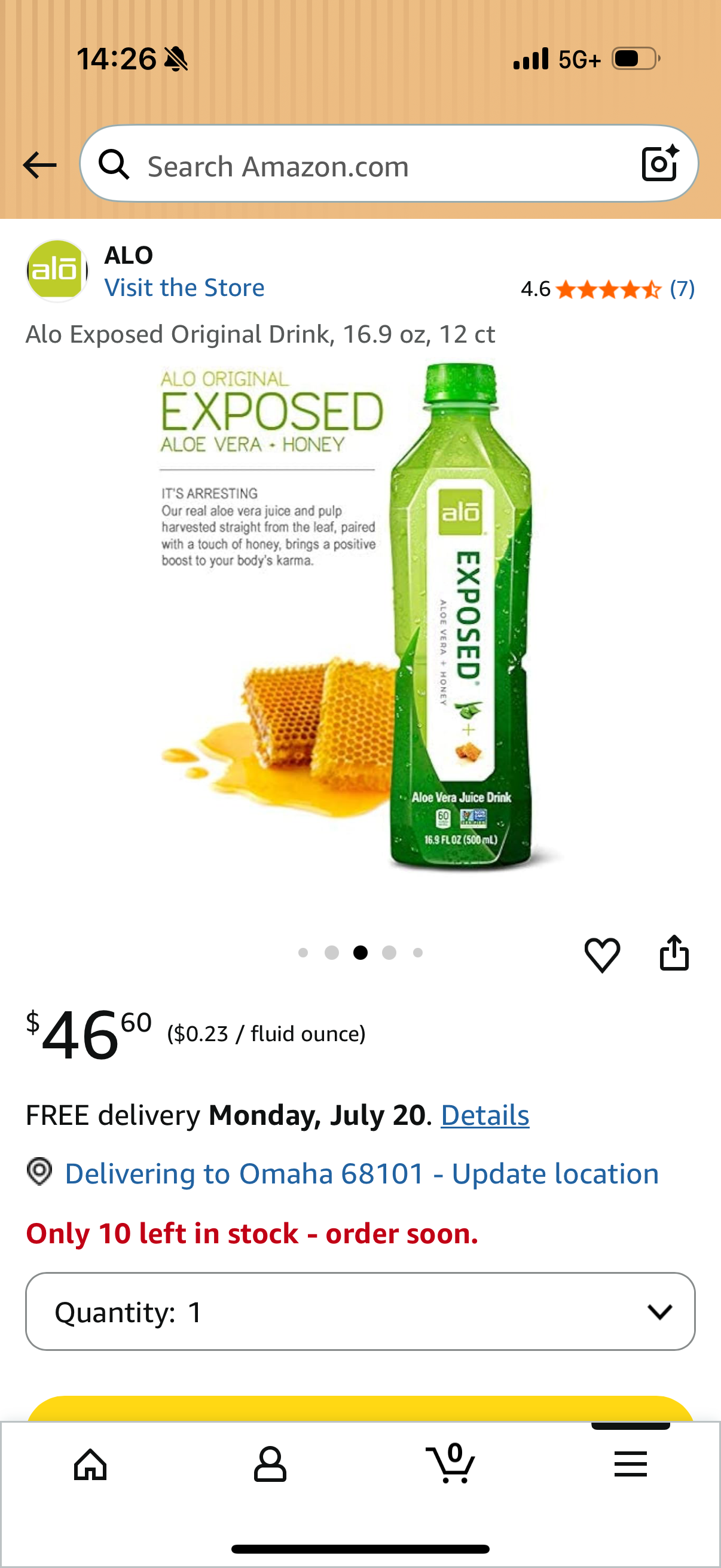 Alo Exposed Original Drink Aloe Vera + Honey, 16.9 oz, 12 ct