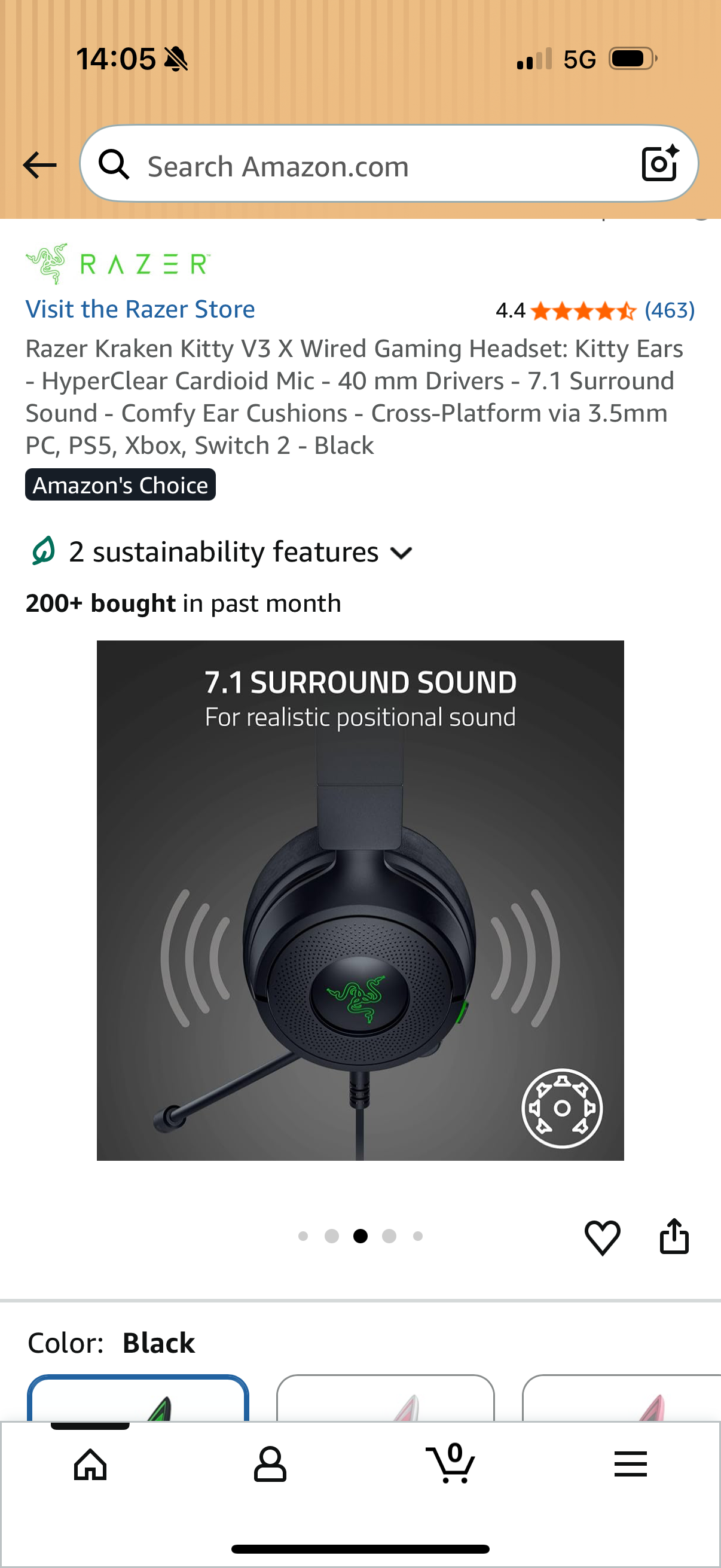 Razer Kraken Kitty V3 X Wired Gaming Headset: Kitty Ears - HyperClear Cardioid Mic - 40 mm Drivers - 7.1 Surround Sound - Comfy Ear Cushions - Cross-Platform via 3.5mm PC, PS5, Xbox, Switch 2 - Black