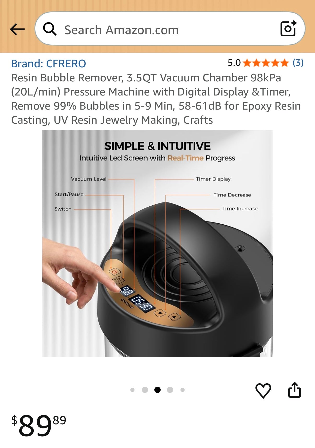 Resin Bubble Remover, 3.5QT Vacuum Chamber 98kPa (20L/min) Pressure Machine with Digital Display & Timer, Remove 99% Bubbles in 5-9 Min, 58-61dB for Epoxy Resin Casting, UV Resin Jewelry Making, Crafts