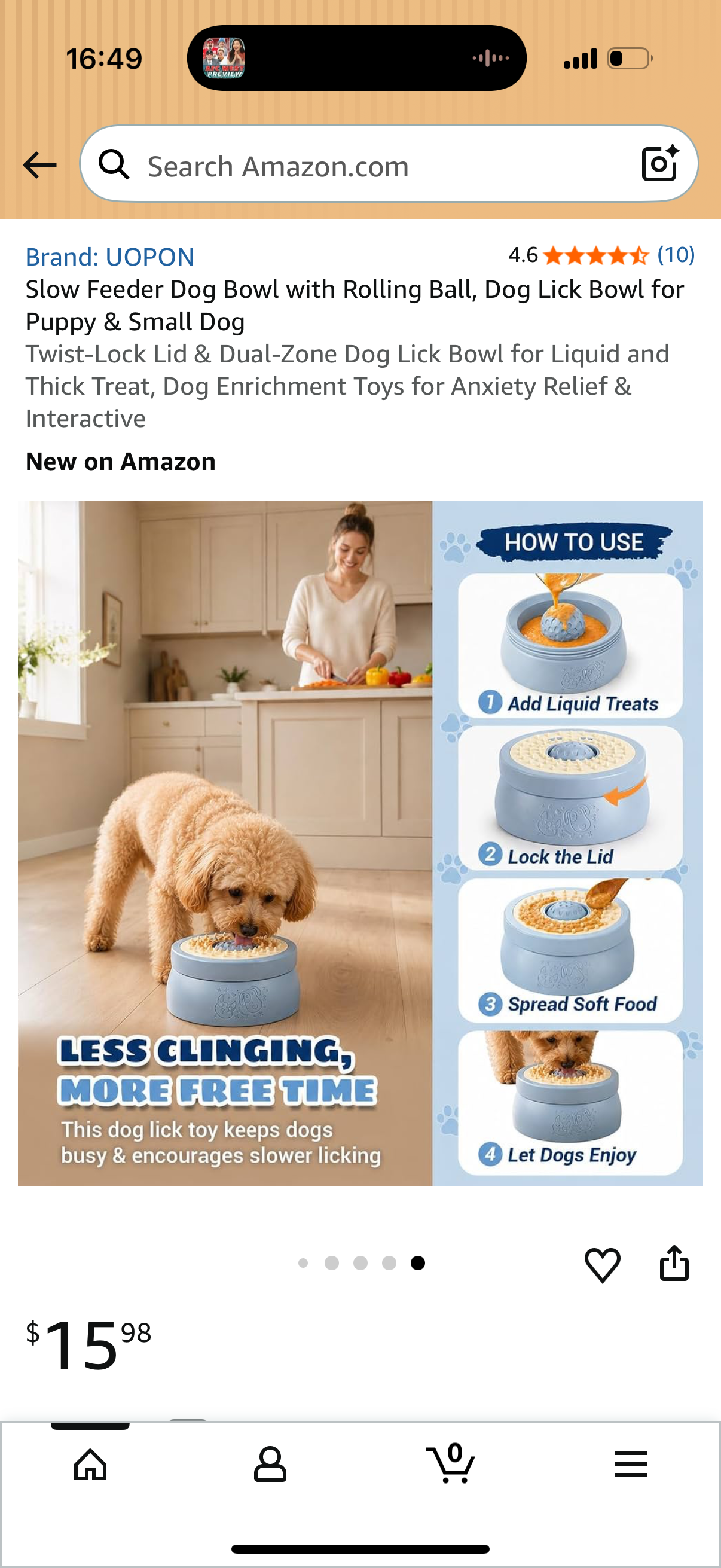Slow Feeder Dog Bowl with Rolling Ball, Dog Lick Bowl for Puppy & Small Dog Twist-Lock Lid & Dual-Zone Dog Lick Bowl for Liquid and Thick Treat, Dog Enrichment Toys for Anxiety Relief & Interaction