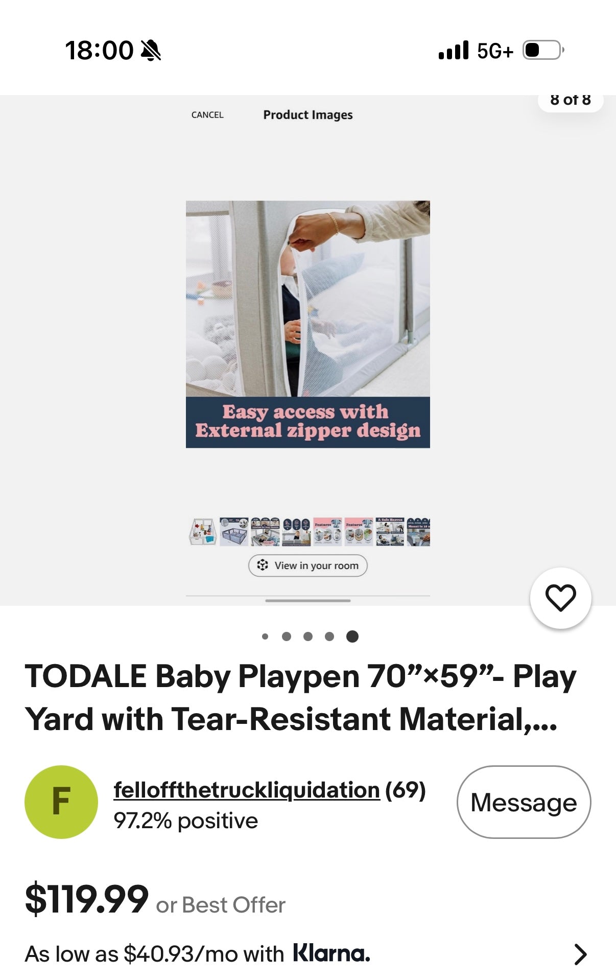 TODALE Baby Playpen 70"x59"- Play Yard with Tear-Resistant Material (GREY)