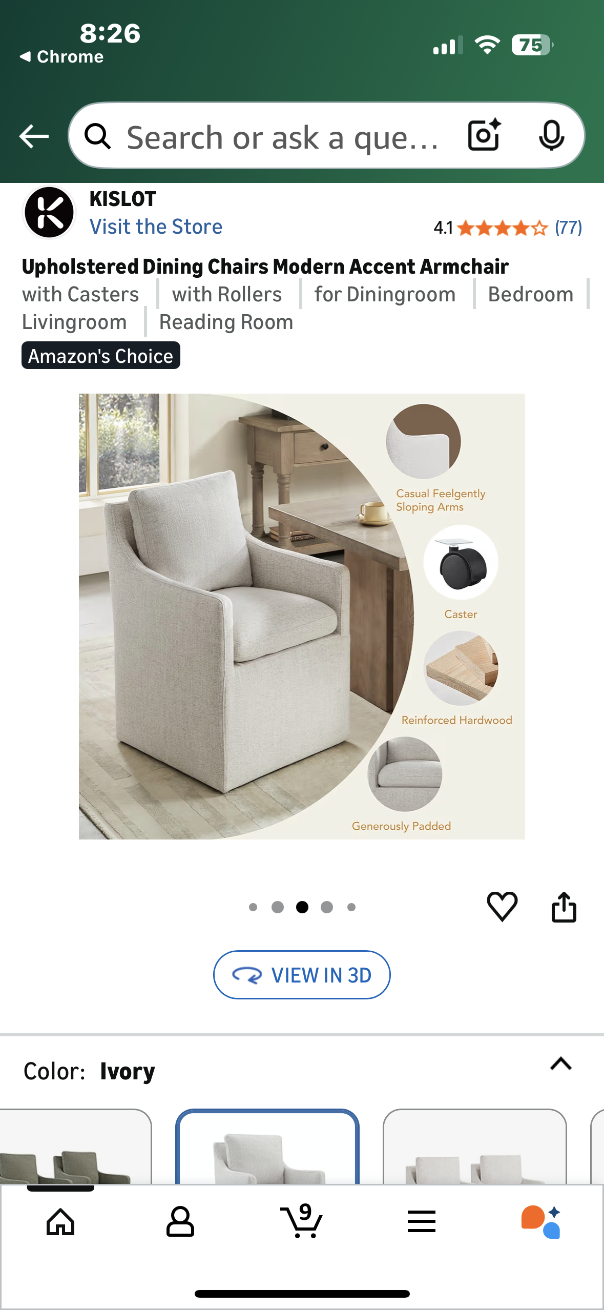 Upholstered Dining Chair, Modern Accent Armchair with Casters for Dining Room, Living Room, Reading Room (L1086)