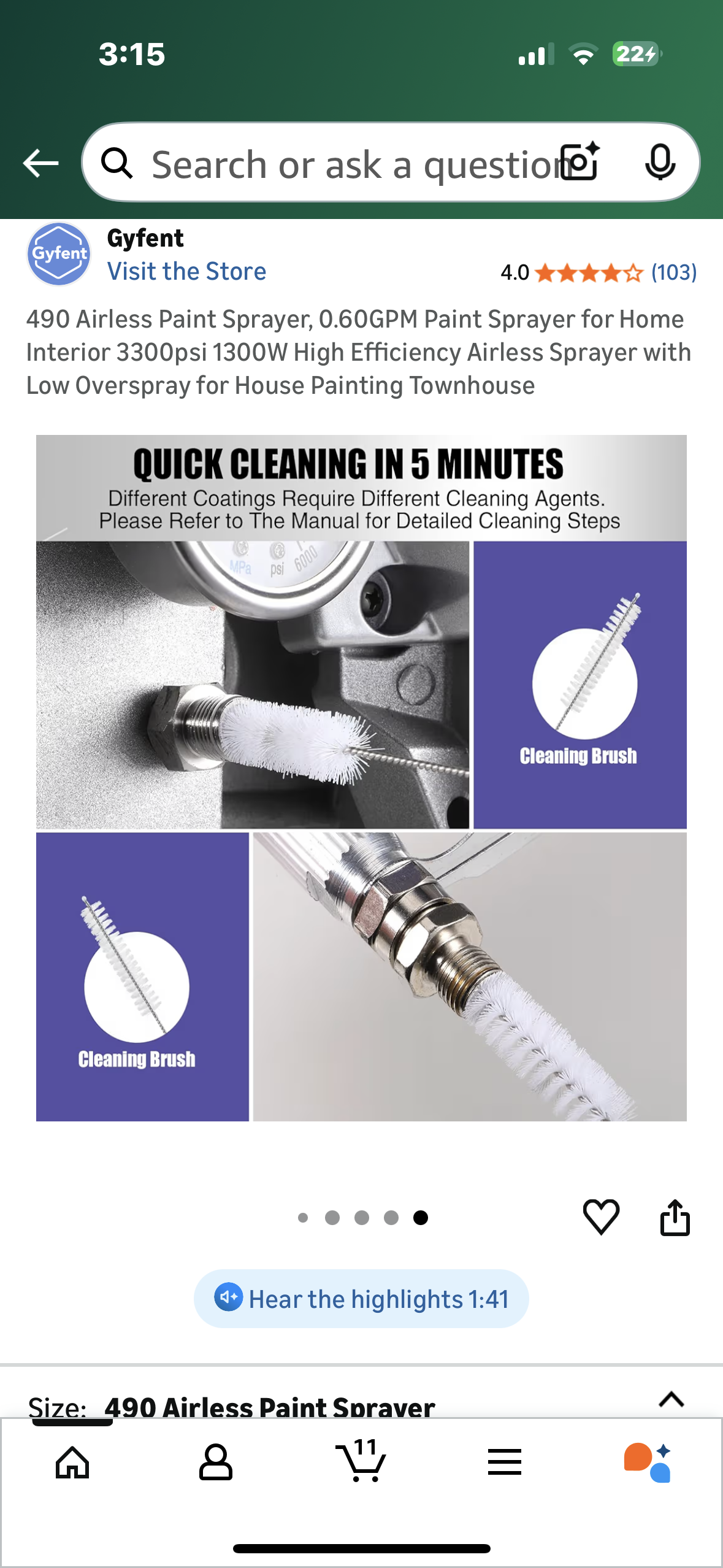 490 Airless Paint Sprayer, 0.60GPM Paint Sprayer for Home Interior 3300psi 1300W High Efficiency Airless Sprayer with Low Overspray for House Painting Townhouse (G907)