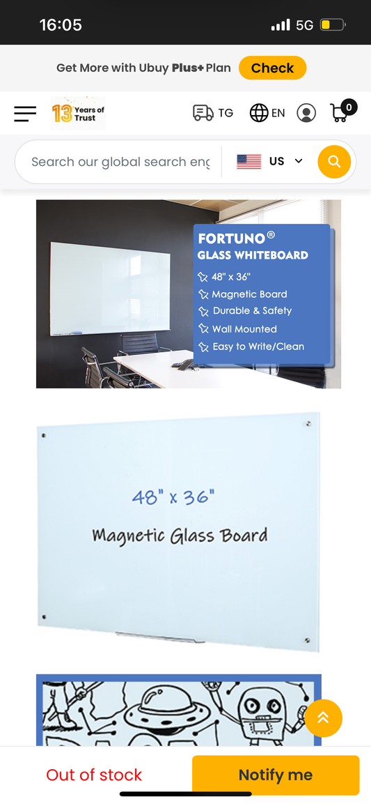 Glass Whiteboard 48”x36” (O423)