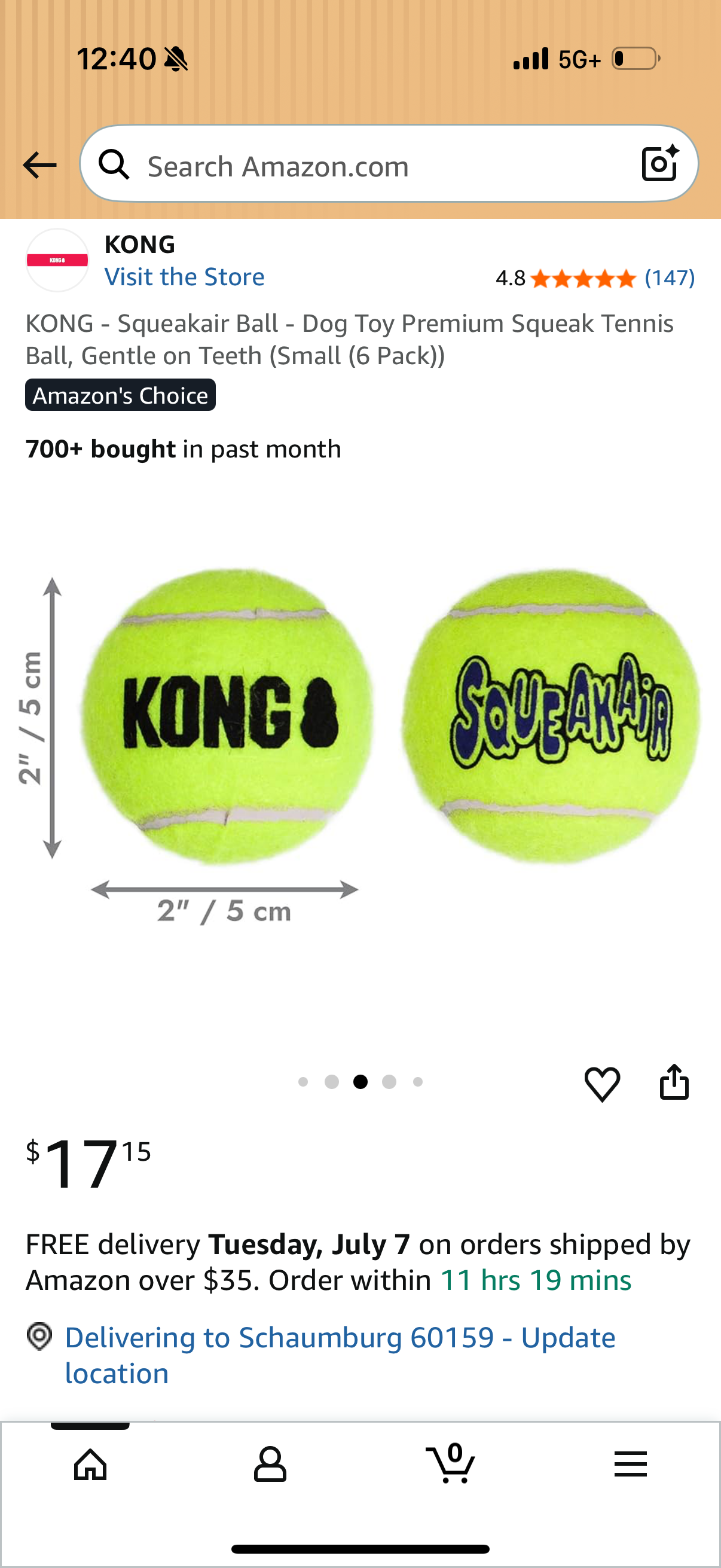 KONG - Squeakair Ball - Dog Toy Premium Squeak Tennis Ball, Gentle on Teeth (Small (6 Pack))