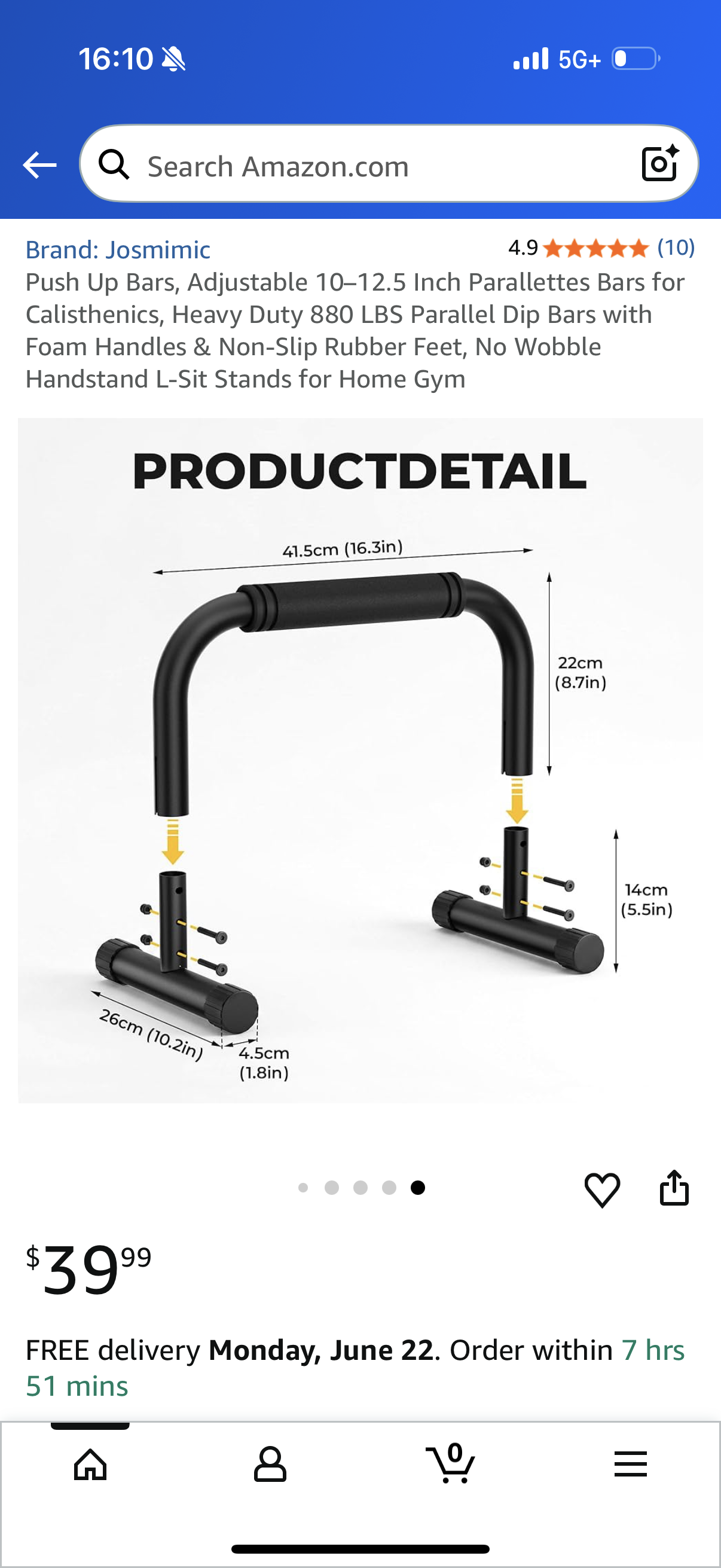 Push Up Bars, Adjustable 10–12.5 Inch Parallettes Bars for Calisthenics, Heavy Duty 880 LBS Parallel Dip Bars with Foam Handles & Non-Slip Rubber Feet, No Wobble Handstand L-Sit Stands for Home Gym