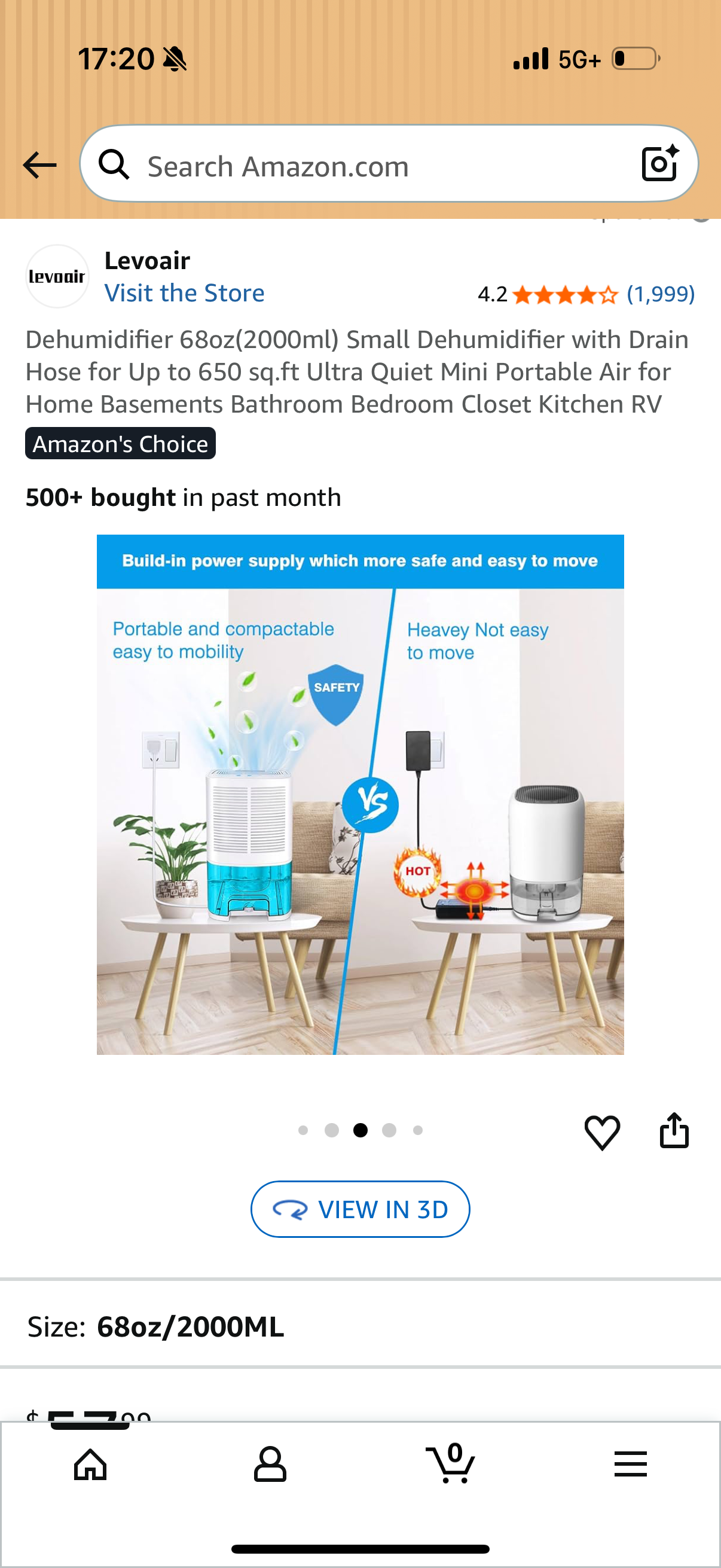 Dehumidifier 68oz(2000ml) Small Dehumidifier with Drain Hose for Up to 650 sq.ft Ultra Quiet Mini Portable Air for Home Basements Bathroom Bedroom Closet Kitchen RV
