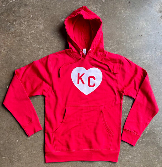 White KC Heart - Kansas City Hooded Sweatshirt (Red)