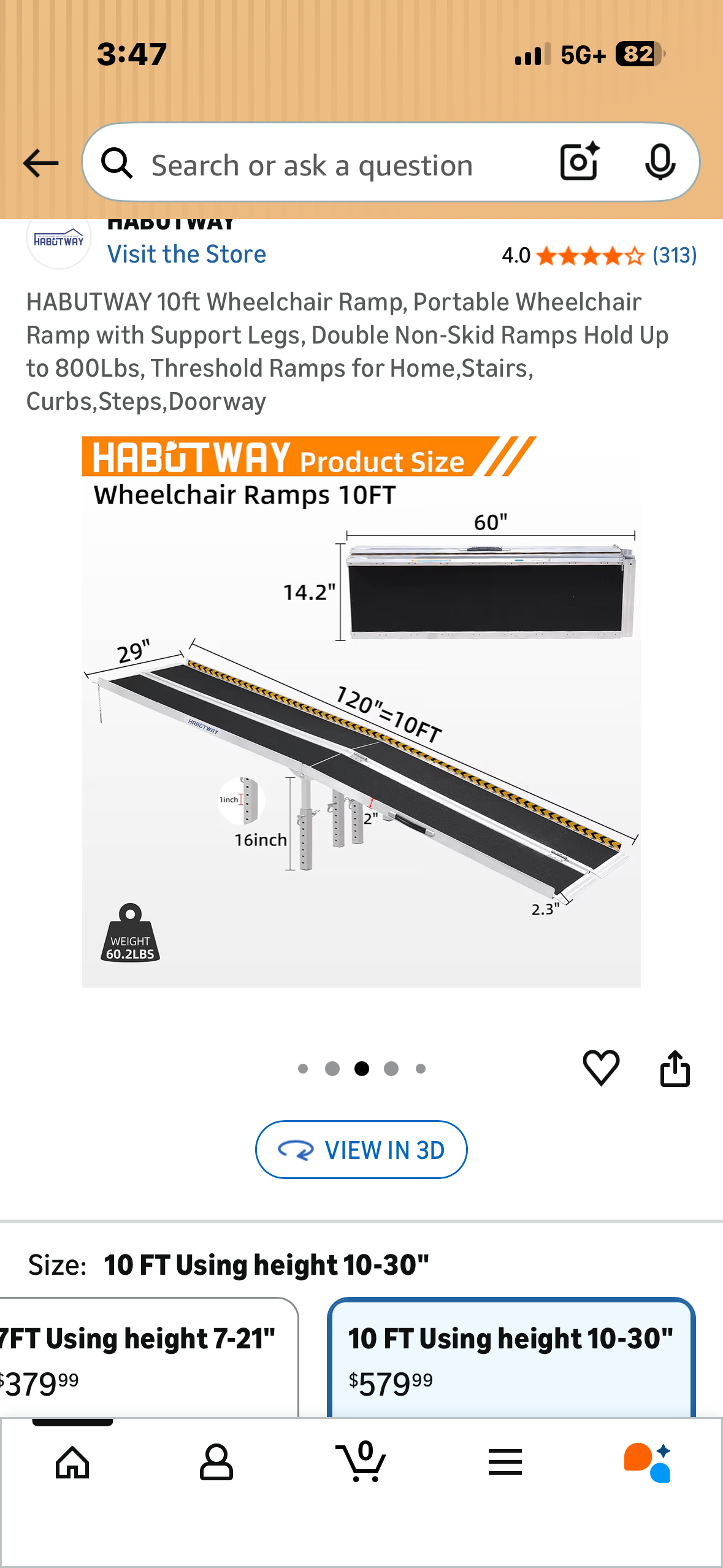 HABUTWAY 10ft Wheelchair Ramp, Portable Wheelchair Ramp with Support Legs, Double Non-Skid Ramps, Holds Up to 800Lbs, Threshold Ramps for Home,Stairs, Curbs, Steps, Doorway (R787)
