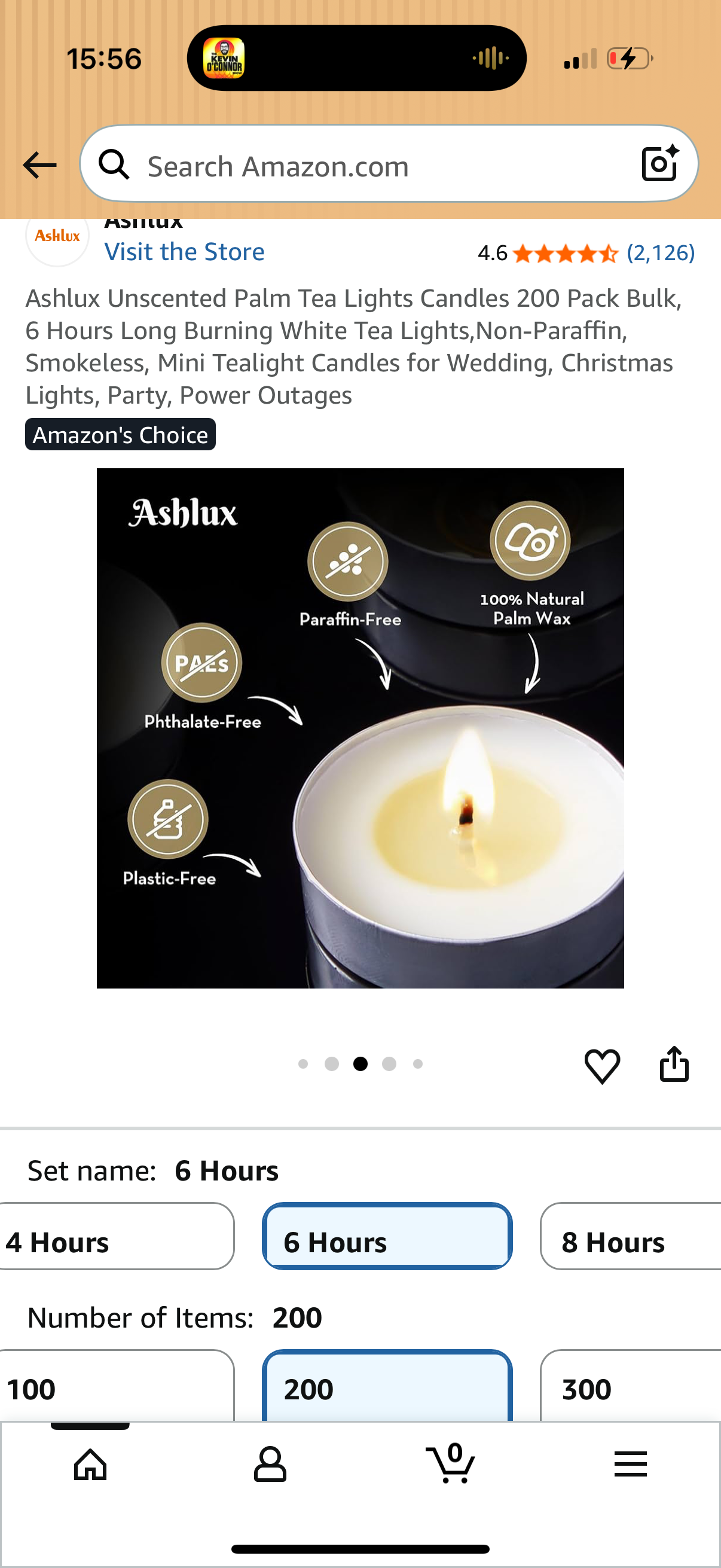 Ashlux Unscented Palm Tea Lights Candles 200 Pack Bulk, 6 Hours Long Burning White Tea Lights,Non-Paraffin, Smokeless, Mini Tealight Candles for Wedding, Christmas Lights, Party, Power Outages
