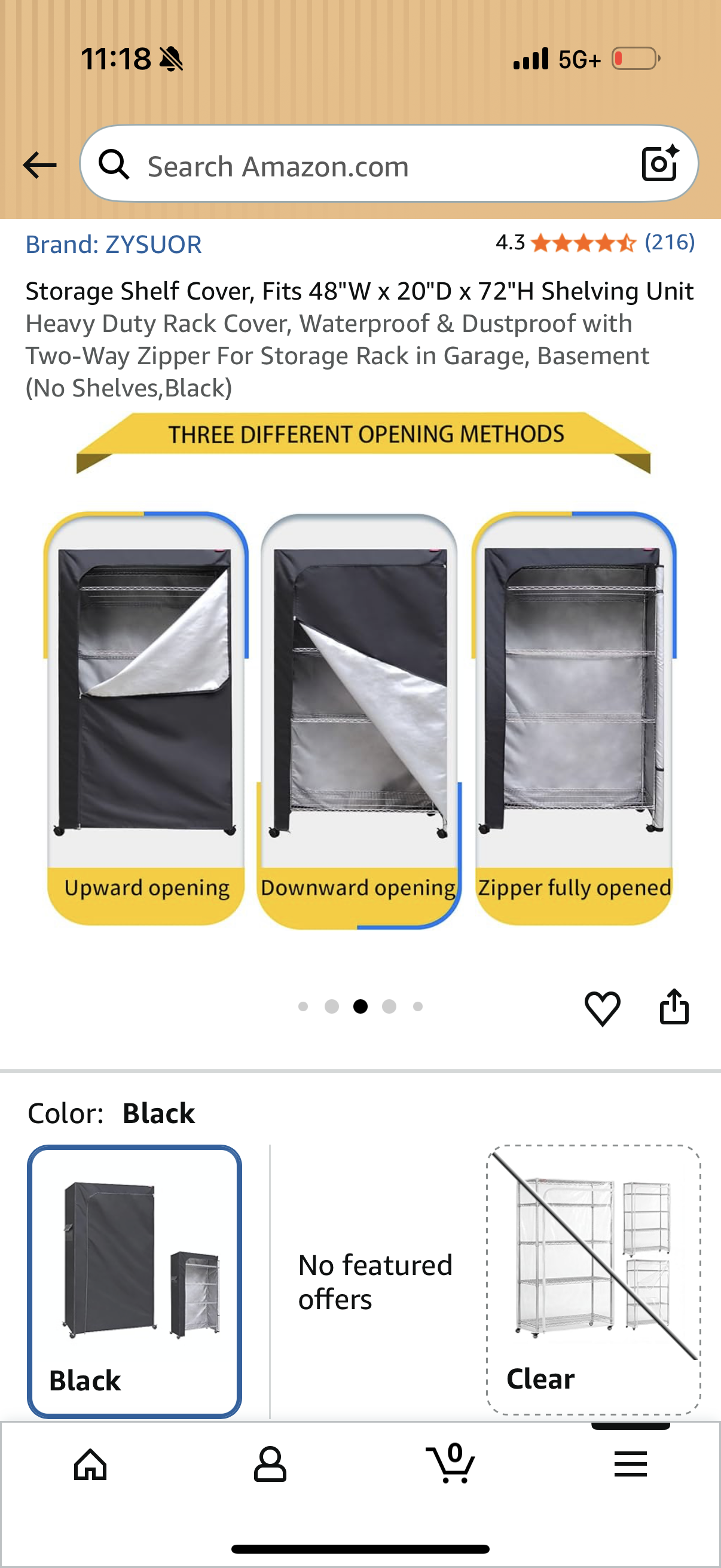 Storage Shelf Cover, Fits 48"W x 20"D x 72"H Shelving Unit Heavy Duty Rack Cover, Waterproof & Dustproof with Two-Way Zipper For Storage Rack in Garage, Basement (No Shelves,Black)