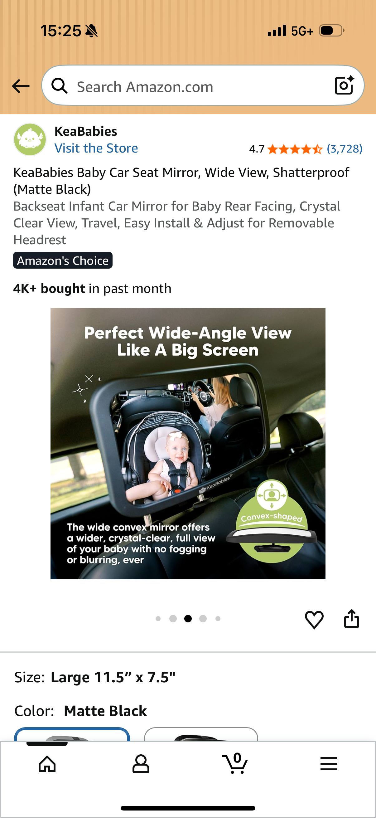 KeaBabies Baby Car Seat Mirror, Wide View, Shatterproof (Black) Backseat Infant Car Mirror for Baby Rear Facing, Crystal Clear View, Travel, Easy Install & Adjust for Removable Headrest