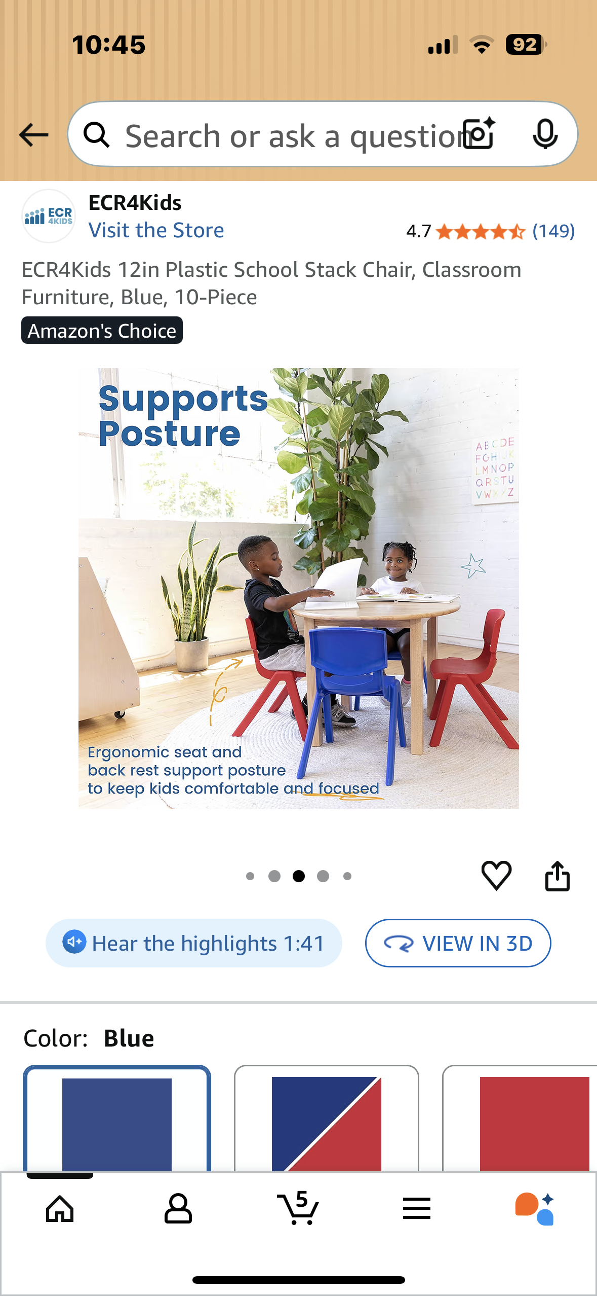 10 Chairs -  12in Plastic School Stack Chair, Classroom Furniture, Blue, 10-Piece (R723)