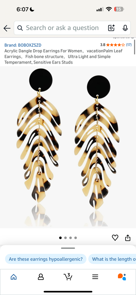Acrylic Dangle Drop Earrings For Women，vacationPalm Leaf Earrings，Fish bone structure，Ultra Light and Simple Temperament, Sensitive Ears