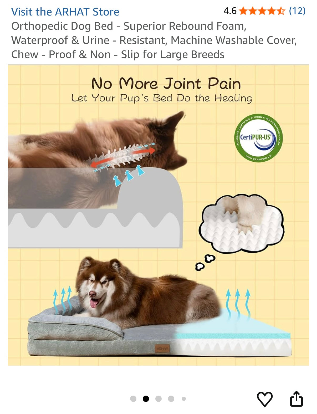 Orthopedic Dog Bed, Deep Grey, Size Large