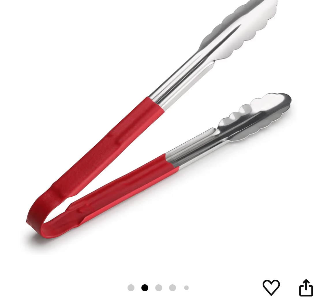 New Star Foodservice 35773 12-Inch Utility Spring Tongs, Stainless Steel, Vinyl Coated, Set of 12, Red