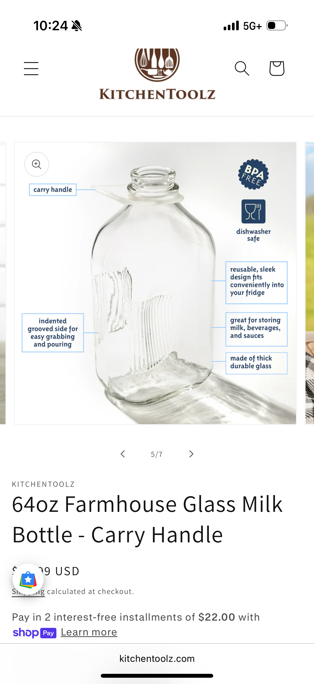 64oz Farmhouse Glass Milk Bottle - Carry Handle 2 Pack