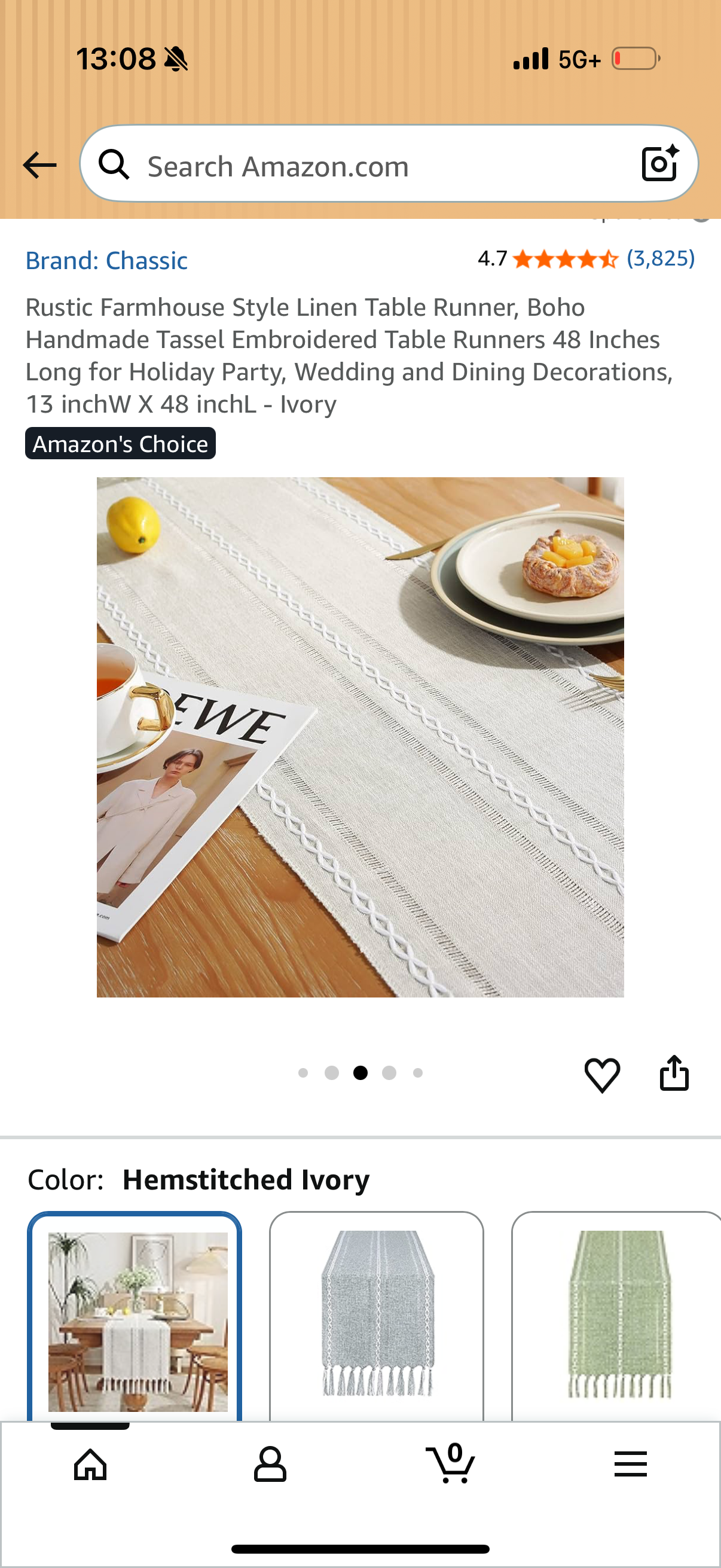Rustic Farmhouse Style Linen Table Runner, Boho Handmade Tassel Embroidered Table Runners 48 Inches Long for Holiday Party, Wedding and Dining Decorations, 13 inchW X 48 inchL - Ivory
