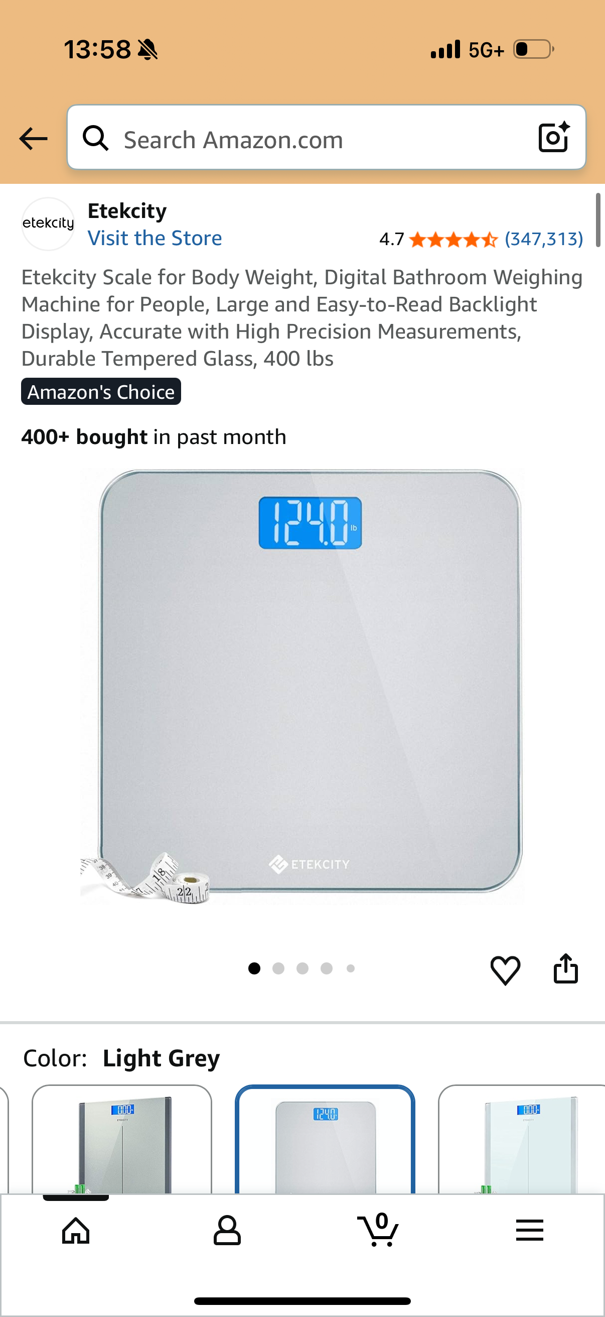 Etekcity Scale for Body Weight, Digital Bathroom Weighing Machine for People, Large and Easy-to-Read Backlight Display, Accurate with High Precision Measurements, Durable Tempered Glass, 400 lbs