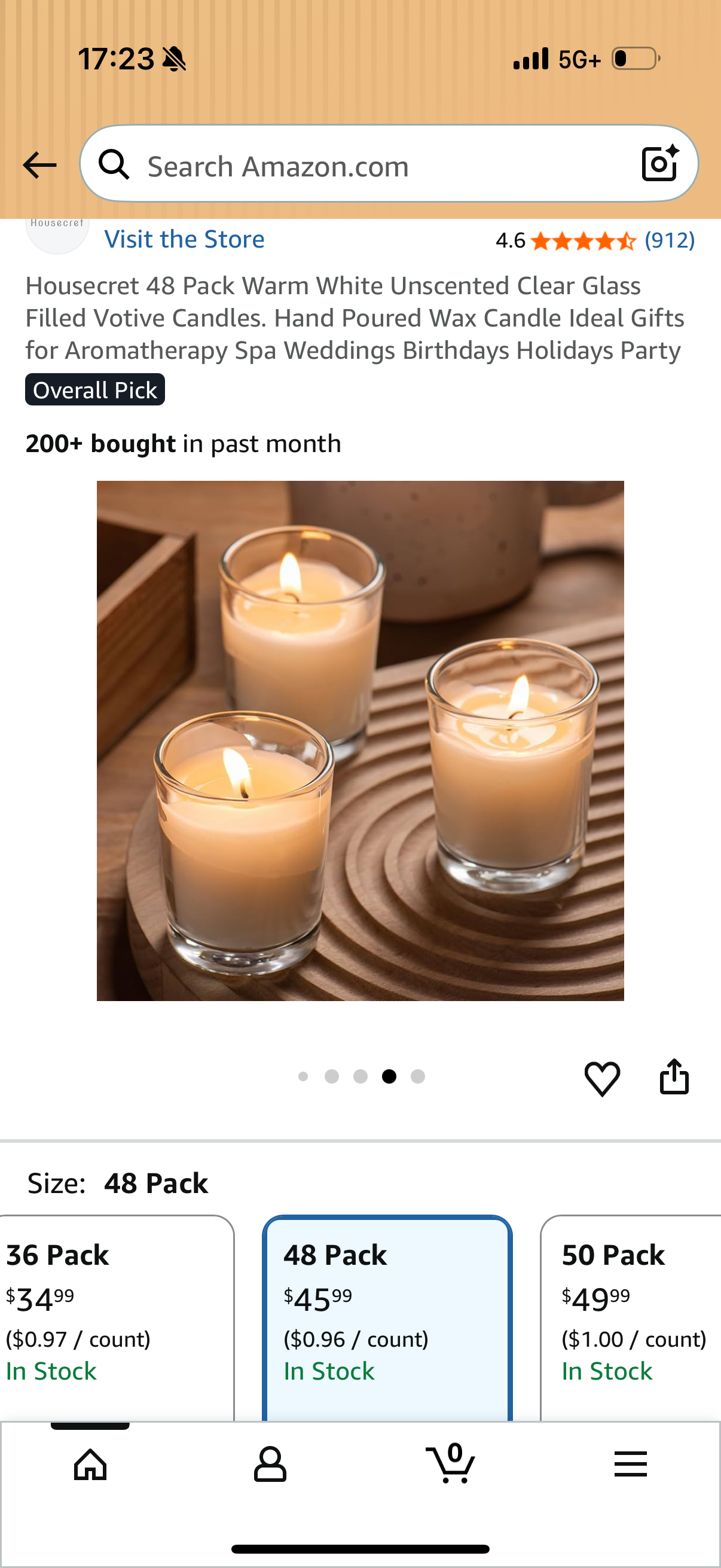 Housecret 42 Pack Warm White Unscented Clear Glass Filled Votive Candles. Hand Poured Wax Candle Ideal Gifts for Aromatherapy Spa Weddings Birthdays Holidays Party