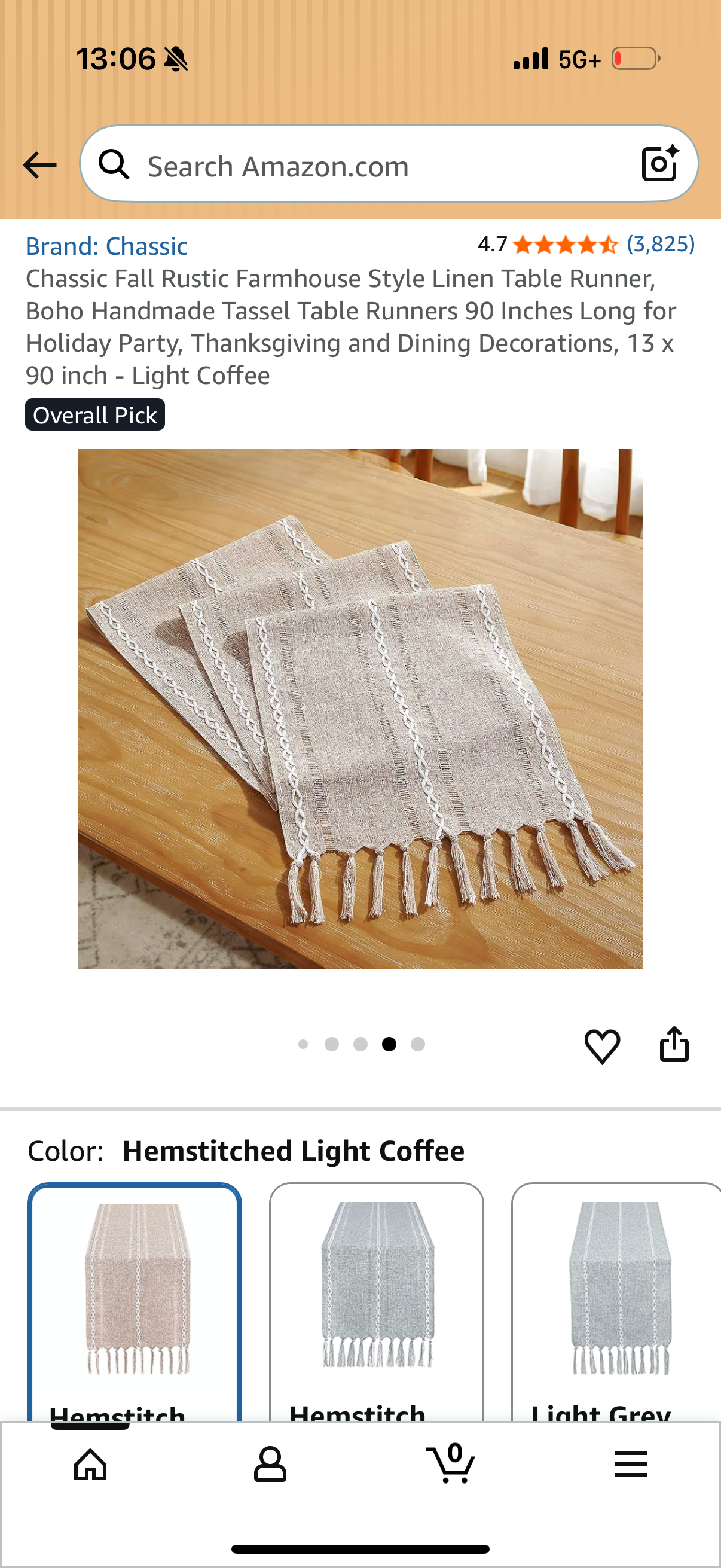 Chassic Fall Rustic Farmhouse Style Linen Table Runner, Boho Handmade Tassel Table Runners 90 Inches Long for Holiday Party, Thanksgiving and Dining Decorations, 13 x 90 inch - Light Coffee