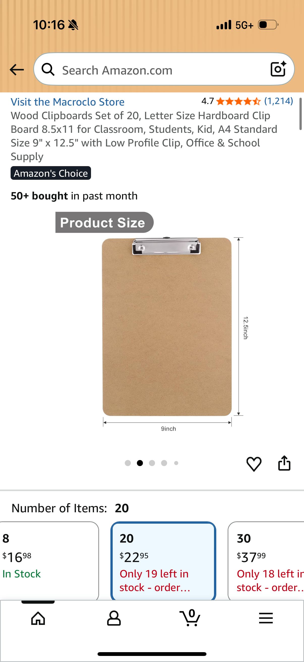 Wood Clipboards Set of 20, Letter Size Hardboard Clip Board 8.5x11 for Classroom, Students, Kid, A4 Standard Size 9" x 12.5" with Low Profile Clip, Office & School Supply