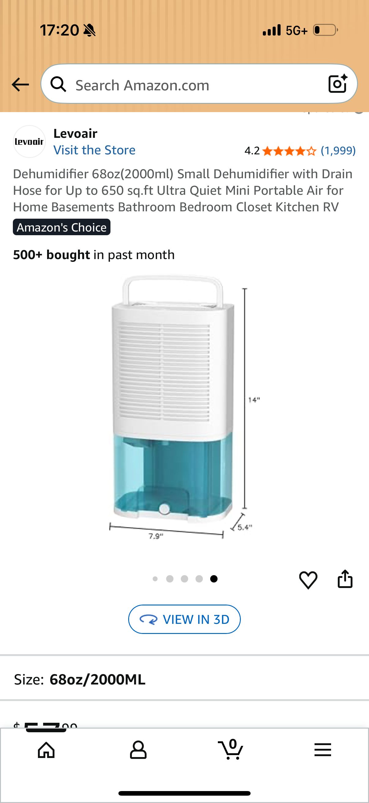 Dehumidifier 68oz(2000ml) Small Dehumidifier with Drain Hose for Up to 650 sq.ft Ultra Quiet Mini Portable Air for Home Basements Bathroom Bedroom Closet Kitchen RV