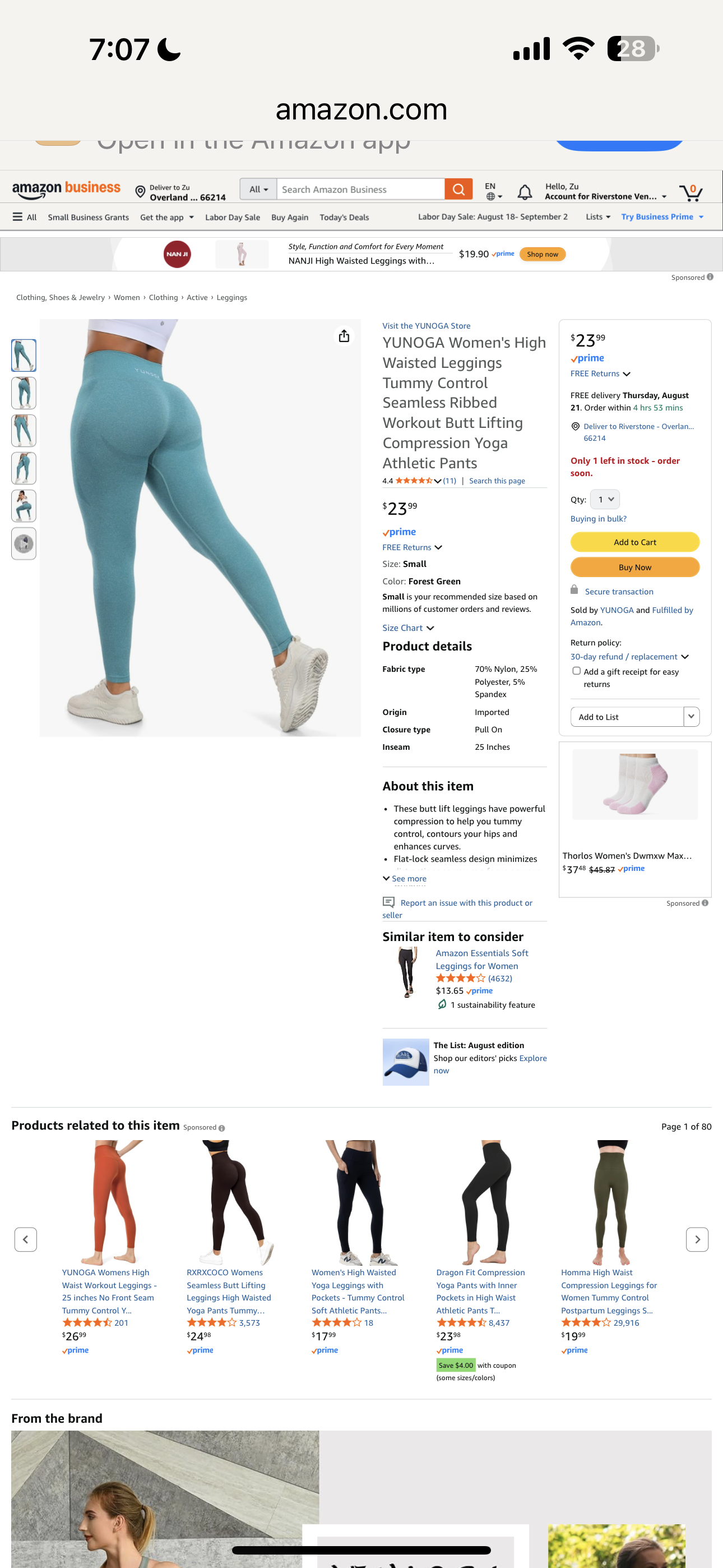 YUNOGA Women's High Waisted Leggings Tummy Control Seamless Ribbed Workout Butt Lifting Compression Yoga Athletic Pants (Light Blue, XS)