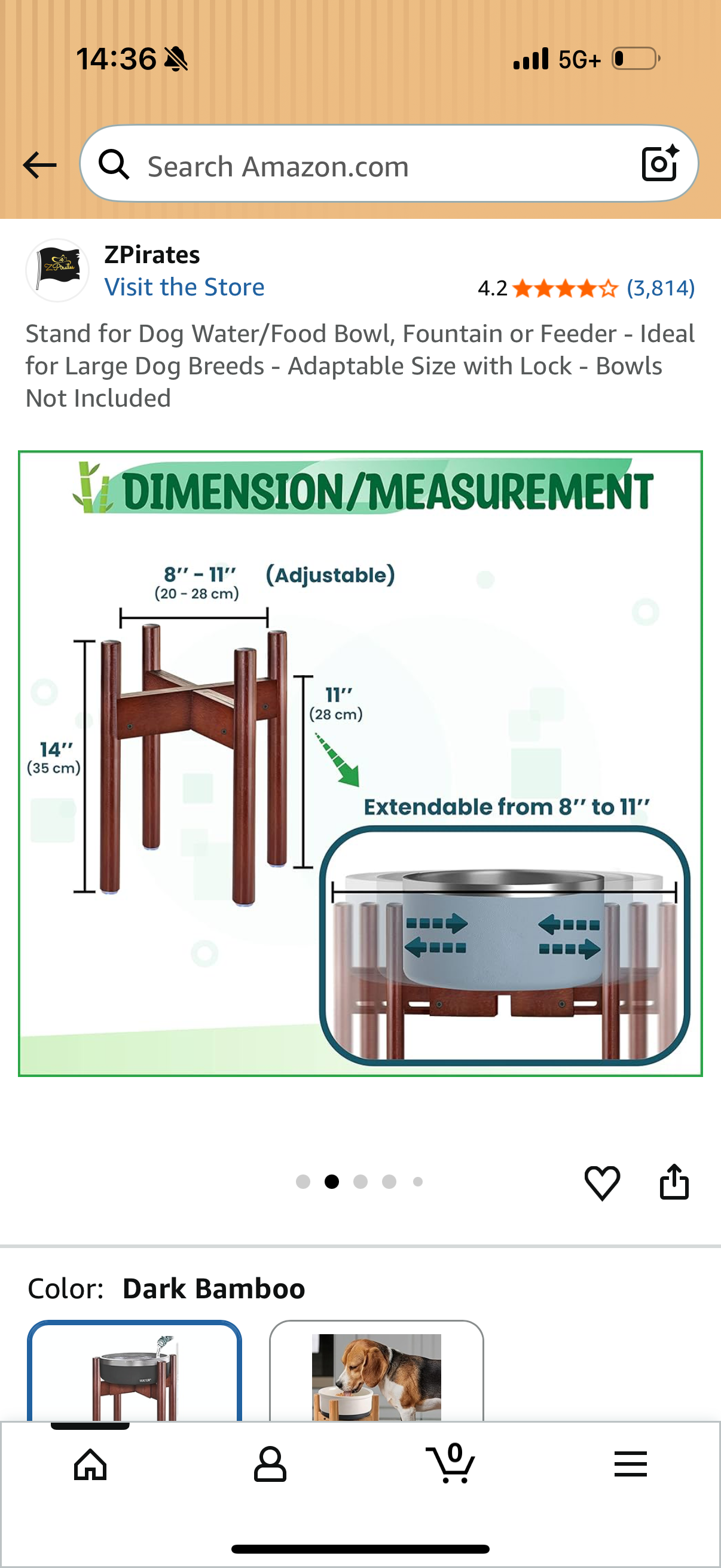 Dog Bowl Stand for Large Breed - Raise, Elevate Bowls to 14-inch High - Adjustable, Fits Any Single Pet Food/Water Feeders and Fountains - Durable Bamboo