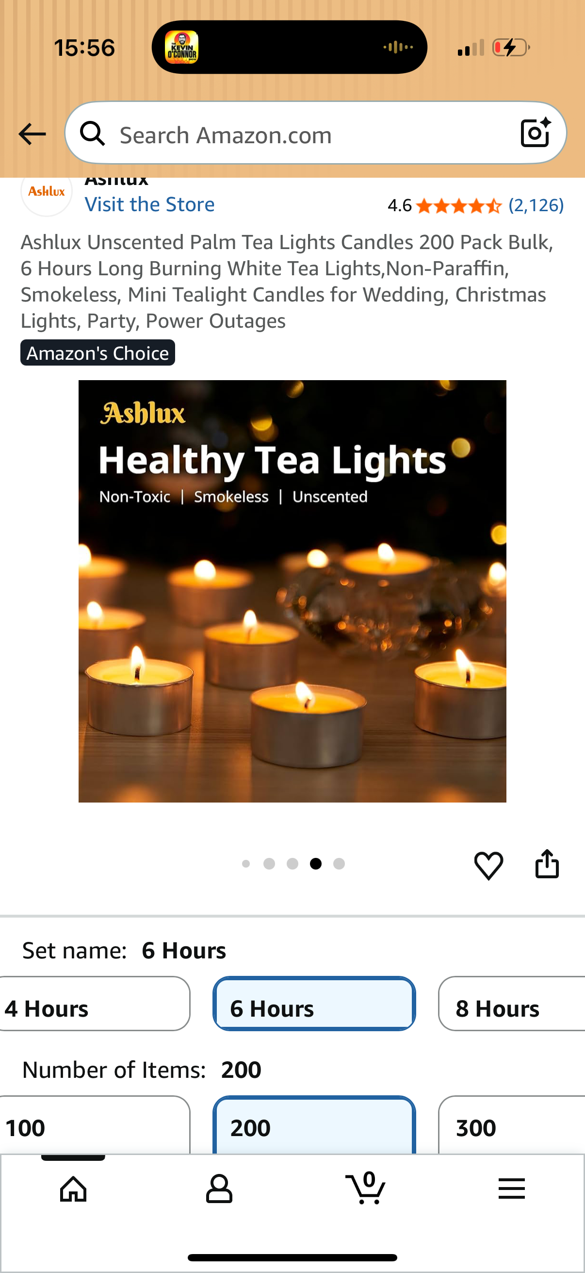 Ashlux Unscented Palm Tea Lights Candles 200 Pack Bulk, 6 Hours Long Burning White Tea Lights,Non-Paraffin, Smokeless, Mini Tealight Candles for Wedding, Christmas Lights, Party, Power Outages