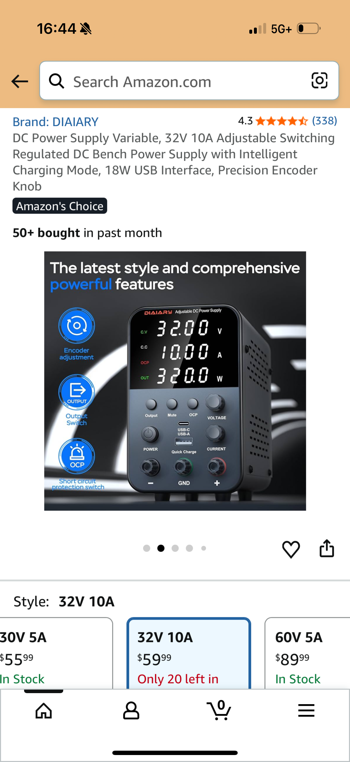 DC Power Supply Variable, 32V 10A Adjustable Switching Regulated DC Bench Power Supply with Intelligent Charging Mode, 18W USB Interface, Precision Encoder Knob (white)