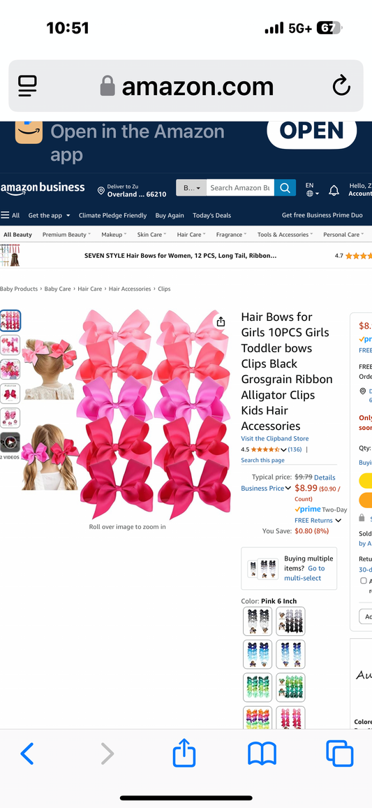 Hair Bows for Girls 10PCS Girls Toddler bows Clips Black Grosgrain Ribbon Alligator Clips Kids Hair Accessories
