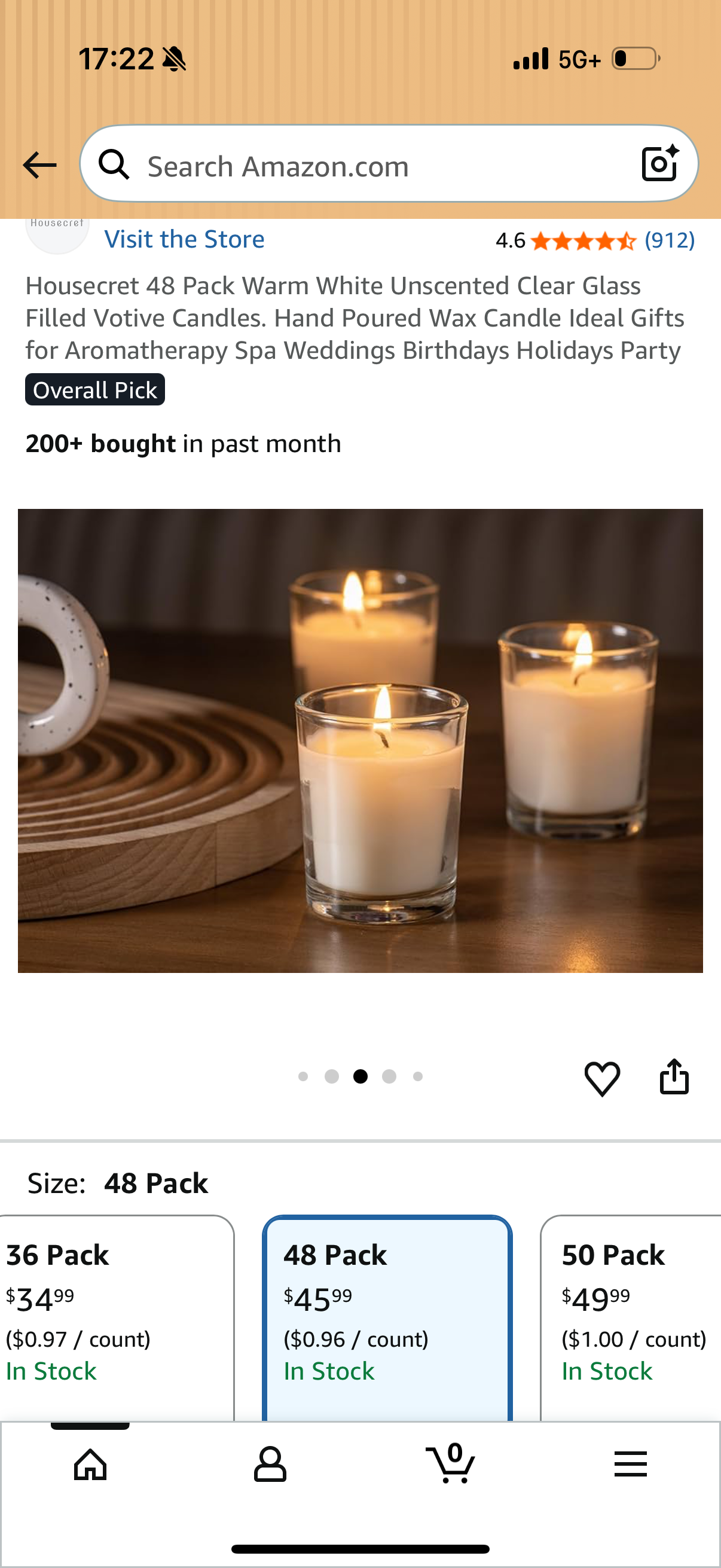 Housecret 42 Pack Warm White Unscented Clear Glass Filled Votive Candles. Hand Poured Wax Candle Ideal Gifts for Aromatherapy Spa Weddings Birthdays Holidays Party