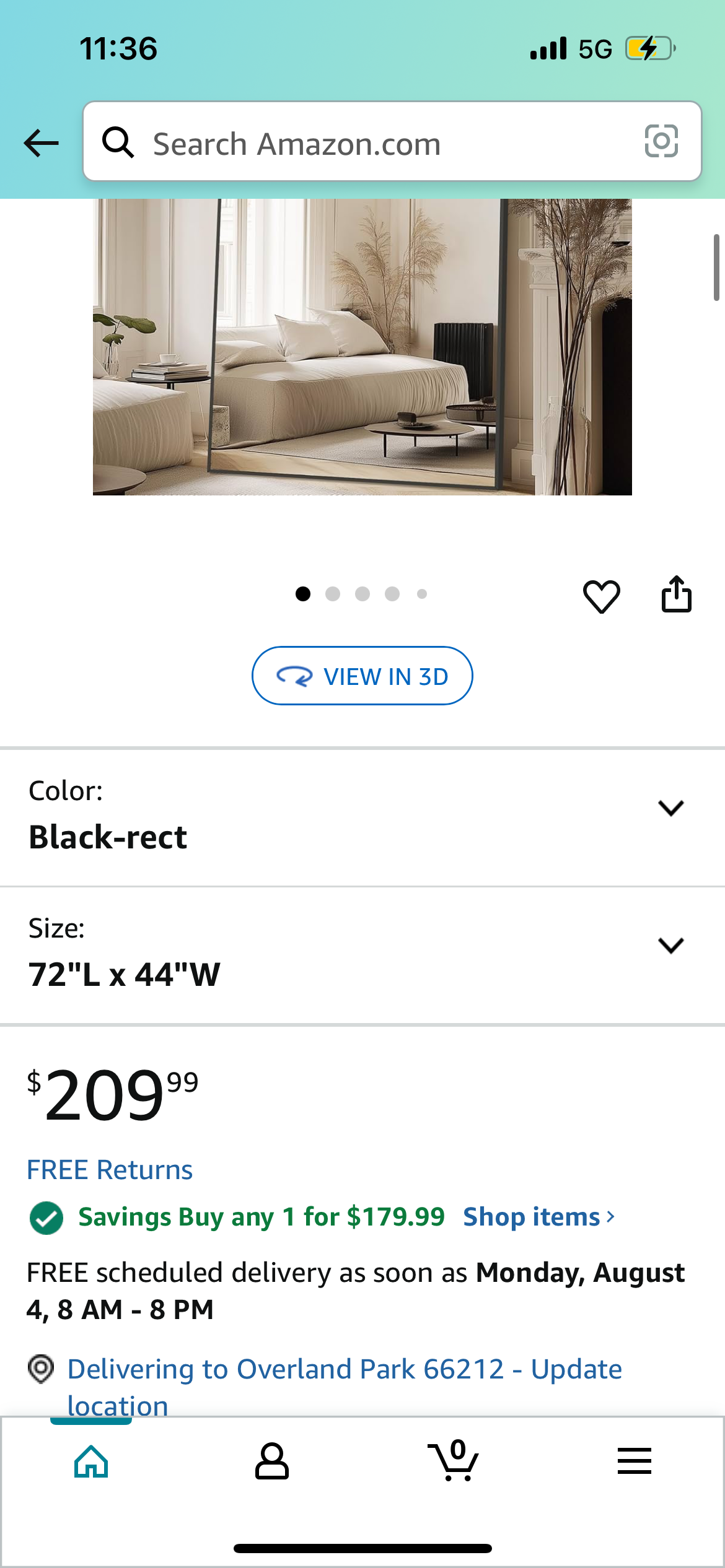 Rectangular Oversized Black Mirror 44” x 72” (M364)
