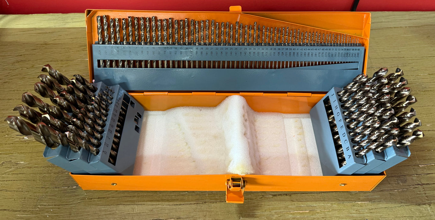 115Pcs Cobalt Drill Bit Set (1/16''-1/2''), M35 High Speed Steel, Twist Jobber Length for Hardened Metal, Stainless Steel, Cast Iron, Wood, and Plastics, with Metal Index Storage Box