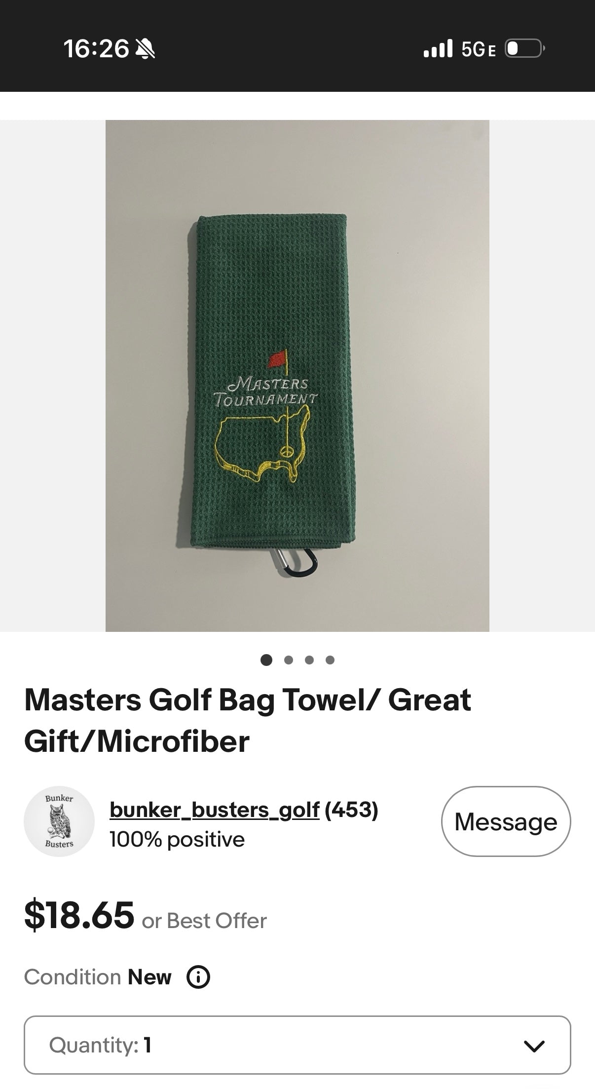 Masters Golf Bag Towel/ Great Gift/Microfiber