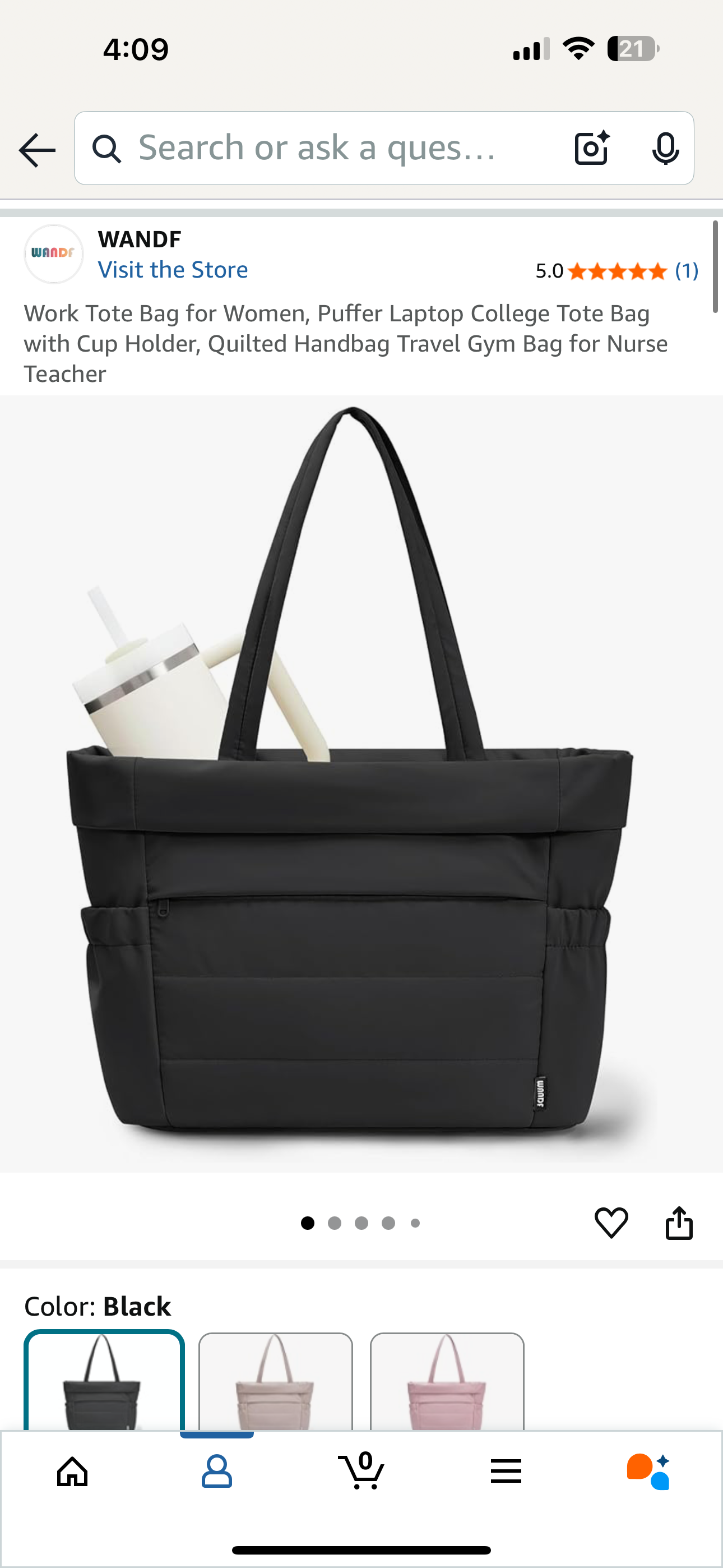 Work Tote Bag for Women, Puffer Laptop College Tote Bag with Cup Holder, Quilted Handbag Travel Gym Bag for Nurse