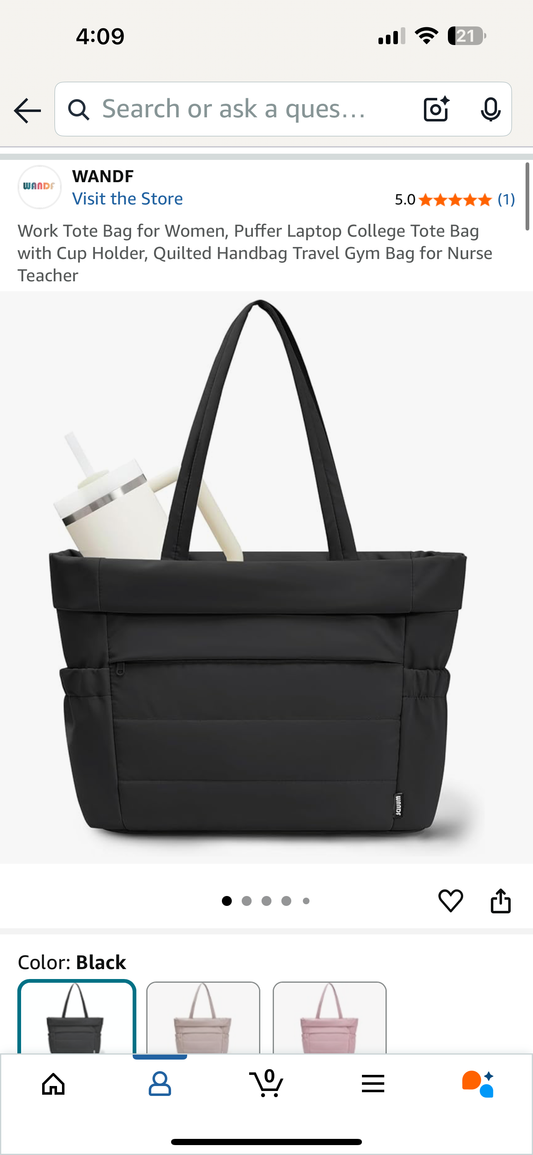 Work Tote Bag for Women, Puffer Laptop College Tote Bag with Cup Holder, Quilted Handbag Travel Gym Bag for Nurse