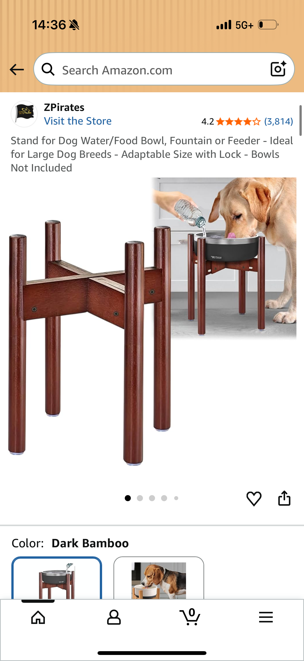 Dog Bowl Stand for Large Breed - Raise, Elevate Bowls to 14-inch High - Adjustable, Fits Any Single Pet Food/Water Feeders and Fountains - Durable Bamboo