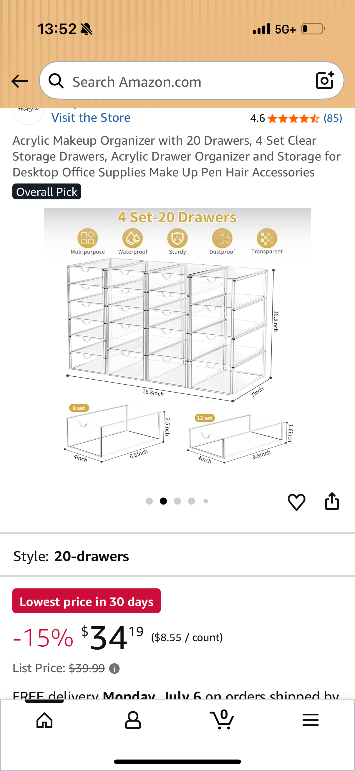Acrylic Makeup Organizer with 20 Drawers, 4 Set Clear Storage Drawers, Acrylic Drawer Organizer and Storage for Desktop Office Supplies Make Up Pen Hair Accessories