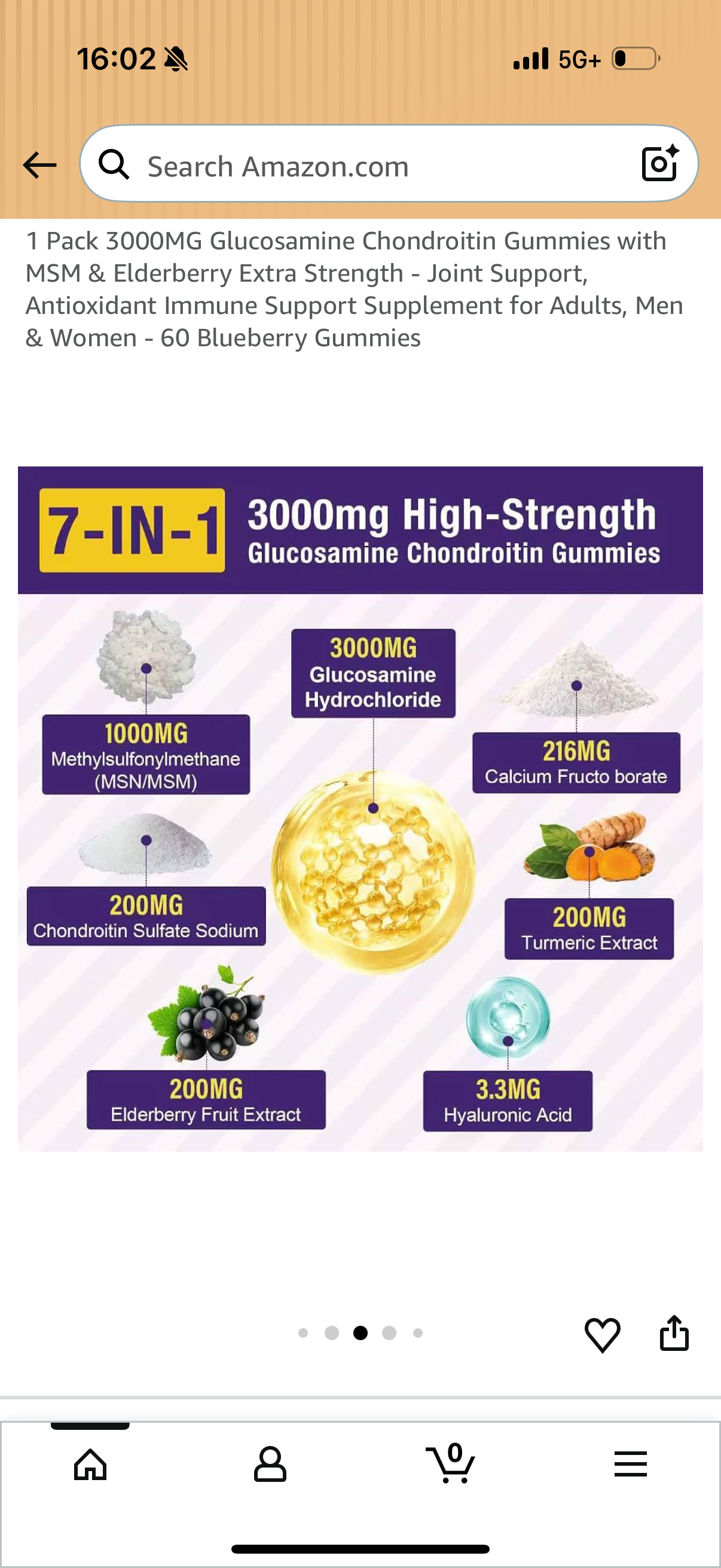 1 Pack 3000MG Glucosamine Chondroitin Gummies with MSM & Elderberry Extra Strength - Joint Support, Antioxidant Immune Support Supplement for Adults, Men & Women - 60 Blueberry Gummies BB:12/26