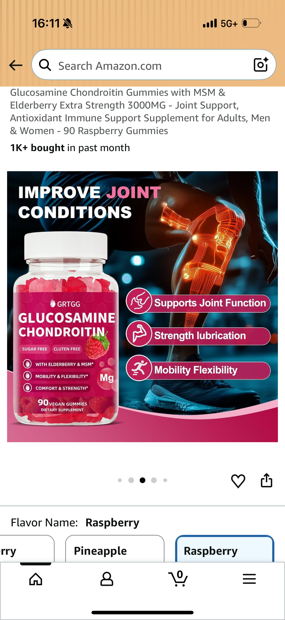 Glucosamine Chondroitin Gummies with MSM & Elderberry Extra Strength 3000MG - Joint Support, Antioxidant Immune Support Supplement for Adults, Men & Women - 60 Raspberry Gummies BB: 10/2026