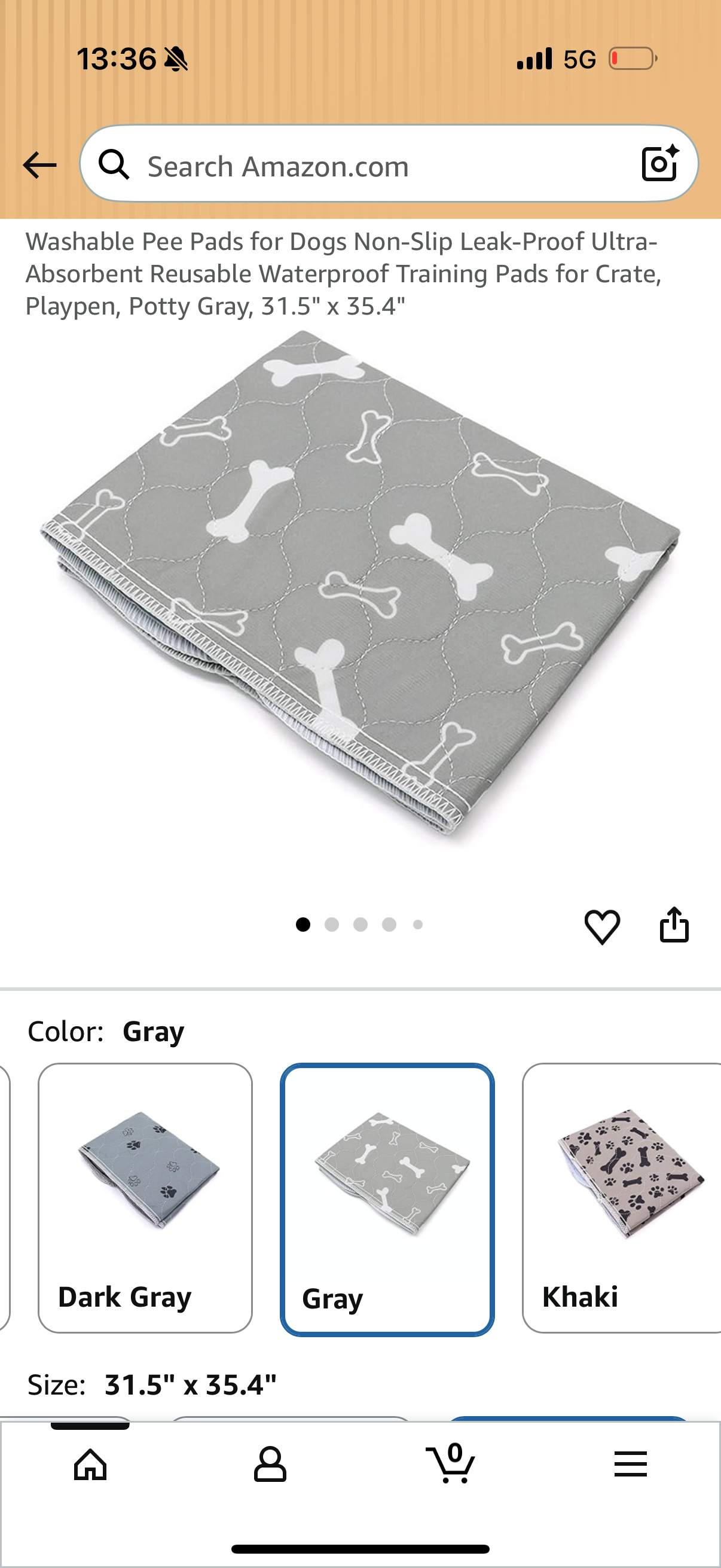 Washable Pee Pads for Dogs Non-Slip Leak-Proof Ultra-Absorbent Reusable Waterproof Training Pads for Crate, Playpen, Potty Gray, 31" x 35"