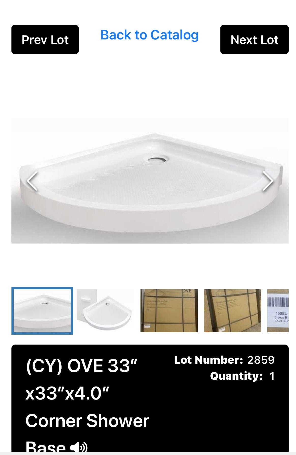 OVE 33”x33”x 4” Corner Shower Base with Standard Drain 15SBU -BEE233-WHTAC (B1214)