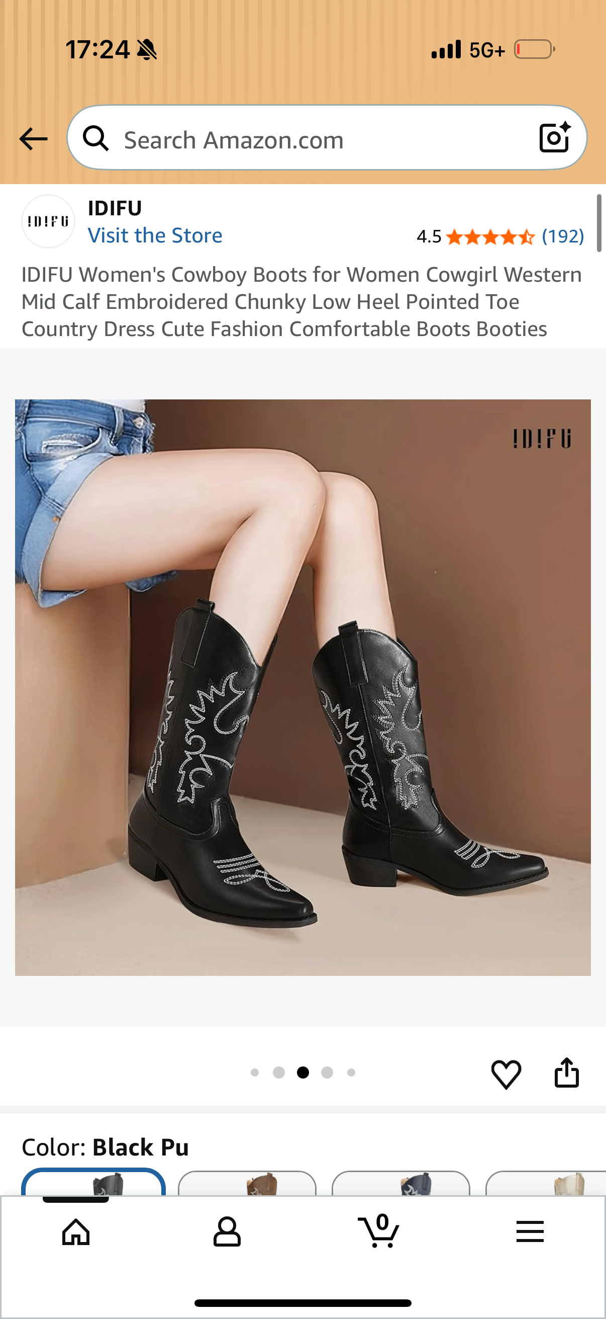 IDIFU Women's Cowboy Boots for Women Cowgirl Western Mid Calf Embroidered Chunky Low Heel Pointed Toe Country Dress Cute Fashion Comfortable Boots Booties Size US: 8