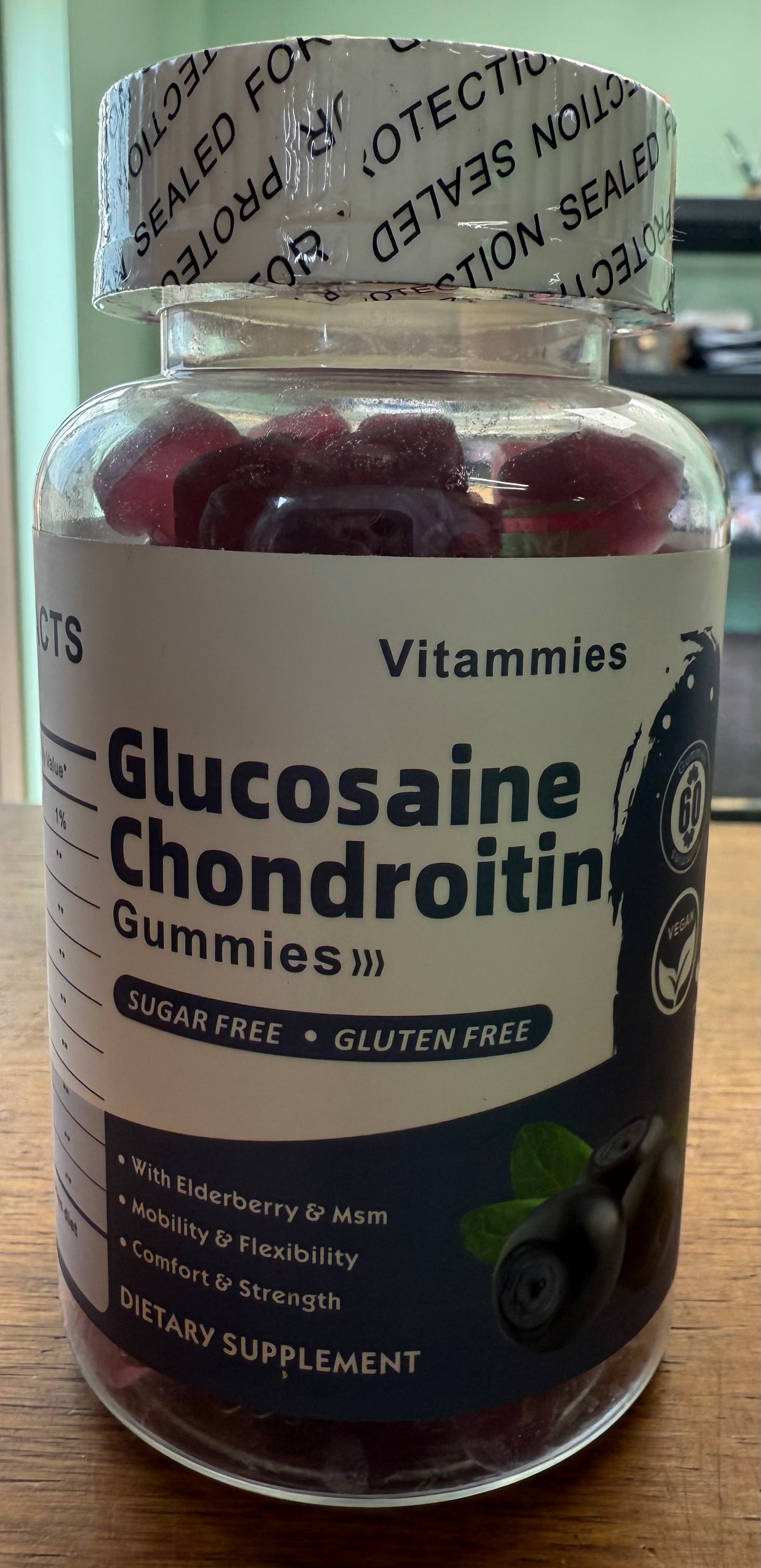 1 Pack 3000MG Glucosamine Chondroitin Gummies with MSM & Elderberry Extra Strength - Joint Support, Antioxidant Immune Support Supplement for Adults, Men & Women - 60 Blueberry Gummies BB:12/26