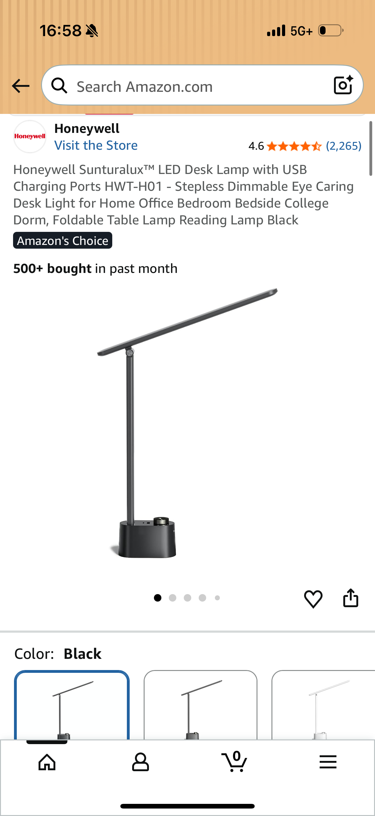 Honeywell Sunturalux™ LED Desk Lamp with USB Charging Ports HWT-HO1 - Stepless Dimmable Eye Caring Desk Light for Home Office Bedroom Bedside College Dorm, Foldable Table Lamp Reading Lamp Black
